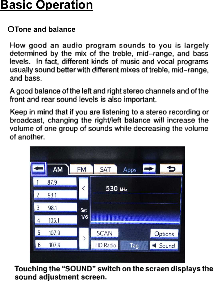 ○○○○Tone and balanceBasic Operation