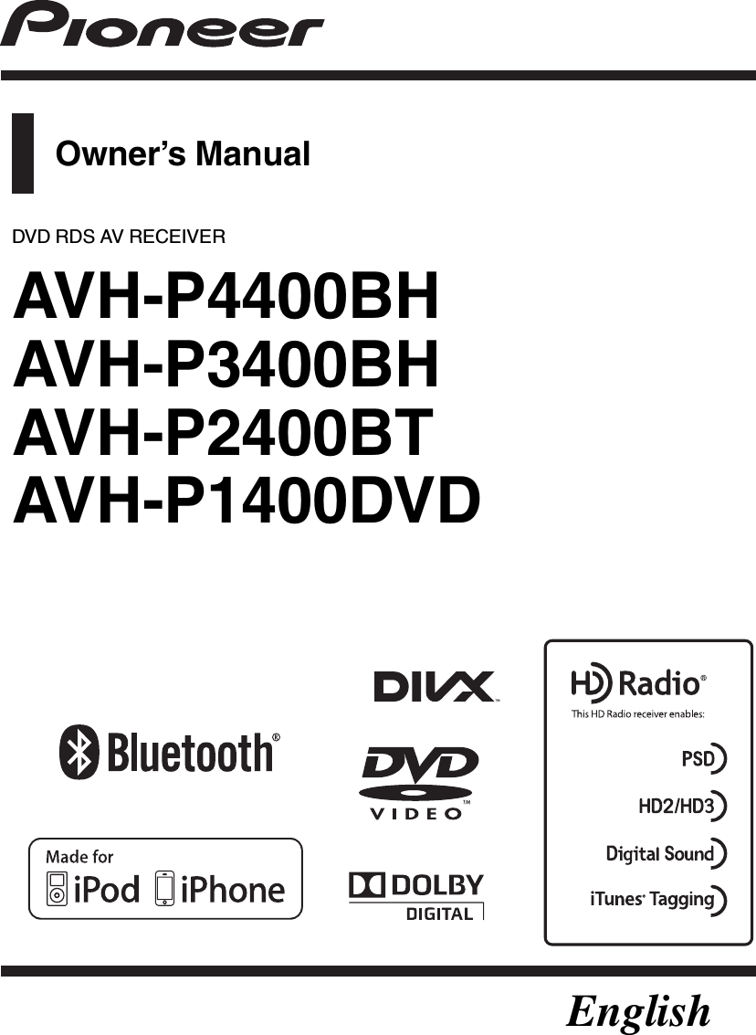 Owner’s ManualDVD RDS AV RECEIVERAVH-P4400BHAVH-P3400BHAVH-P2400BTAVH-P1400DVDEnglish