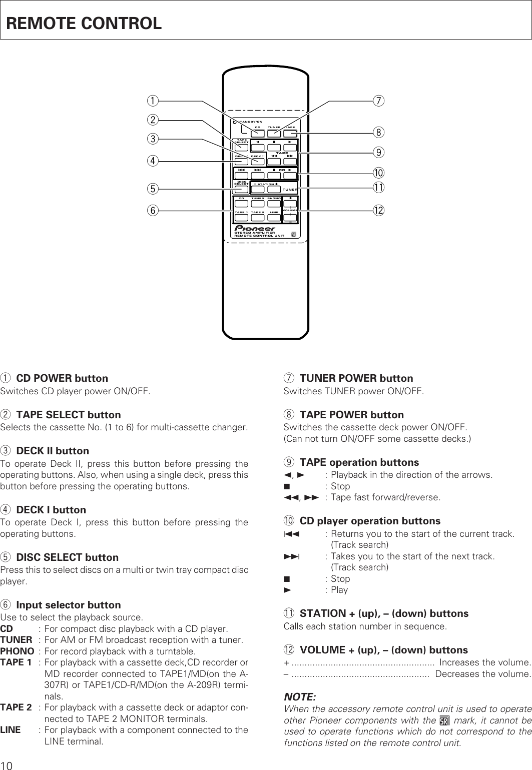 Page 10 of 12 - Pioneer Pioneer-A-307R-A-209R-Users-Manual- ARB7236-A  Pioneer-a-307r-a-209r-users-manual