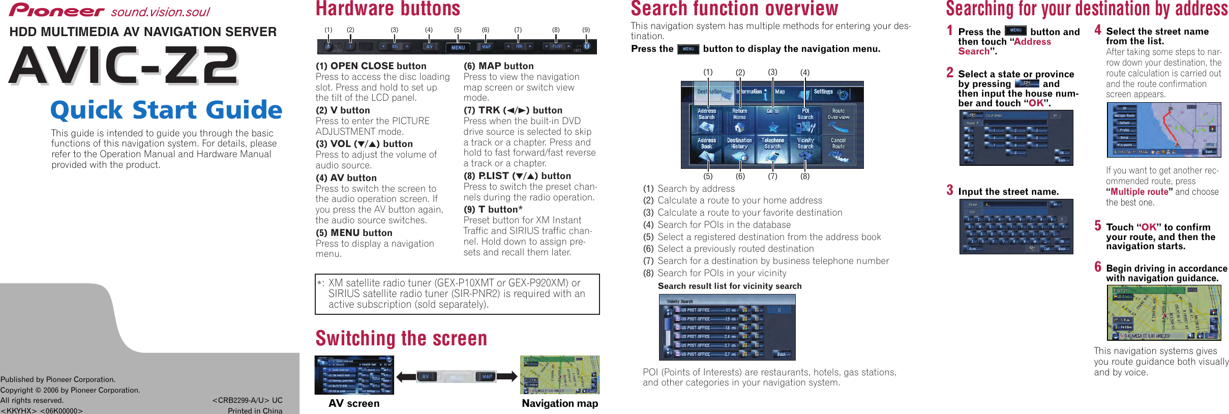 Page 1 of 2 - Pioneer Pioneer-Avic-Z2-Quick-Start-Manual- CRB2299-A/U Pioneer-avic-z2-quick-start-manual