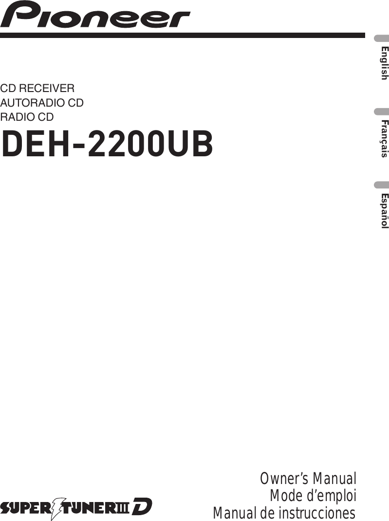 Pioneer Car Stereo System Deh 2200Ub Users Manual