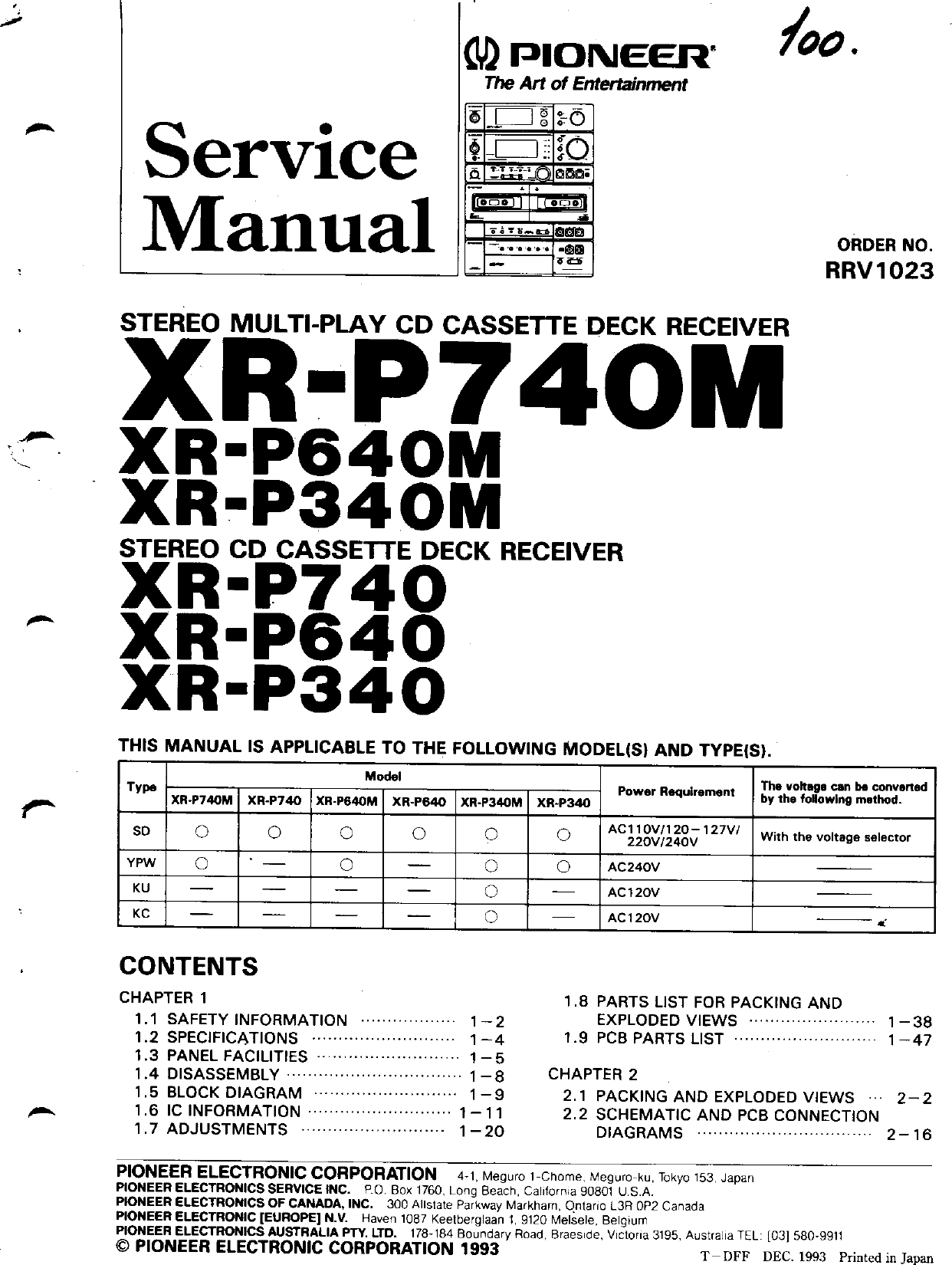 Pioneer Car Stereo System Xr P340M Users Manual