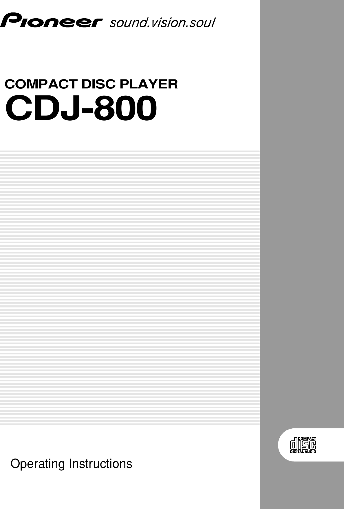 Pioneer Compact Disc Player Cdj 800 Users Manual DRB1333 B