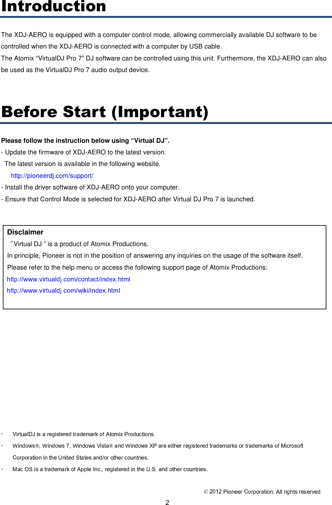 Pioneer Dj Equipment Xdj Aero Users Manual