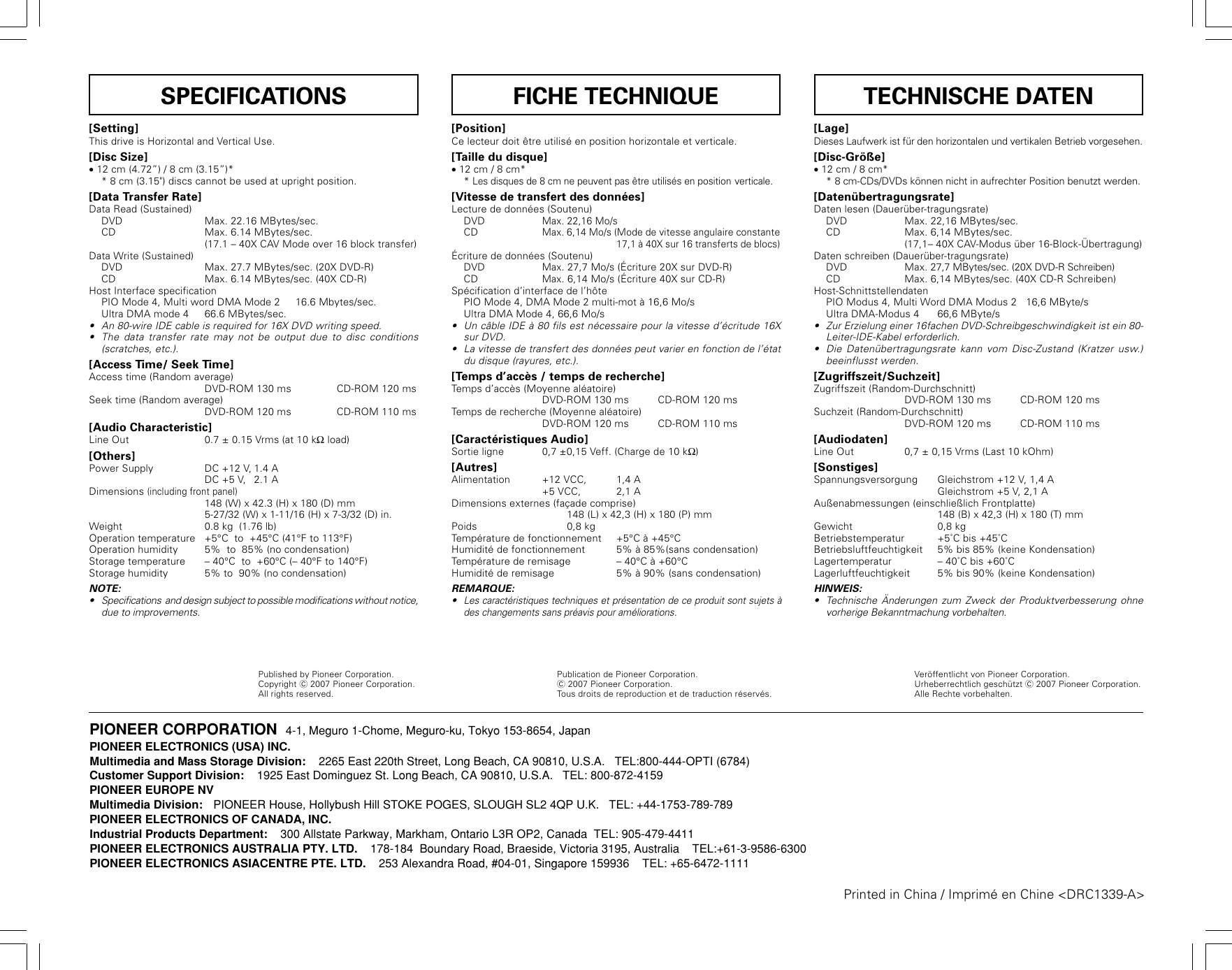 Page 8 of 8 - Pioneer Pioneer-Dvr-115Dbk-Users-Manual- DRC1339-A  Pioneer-dvr-115dbk-users-manual