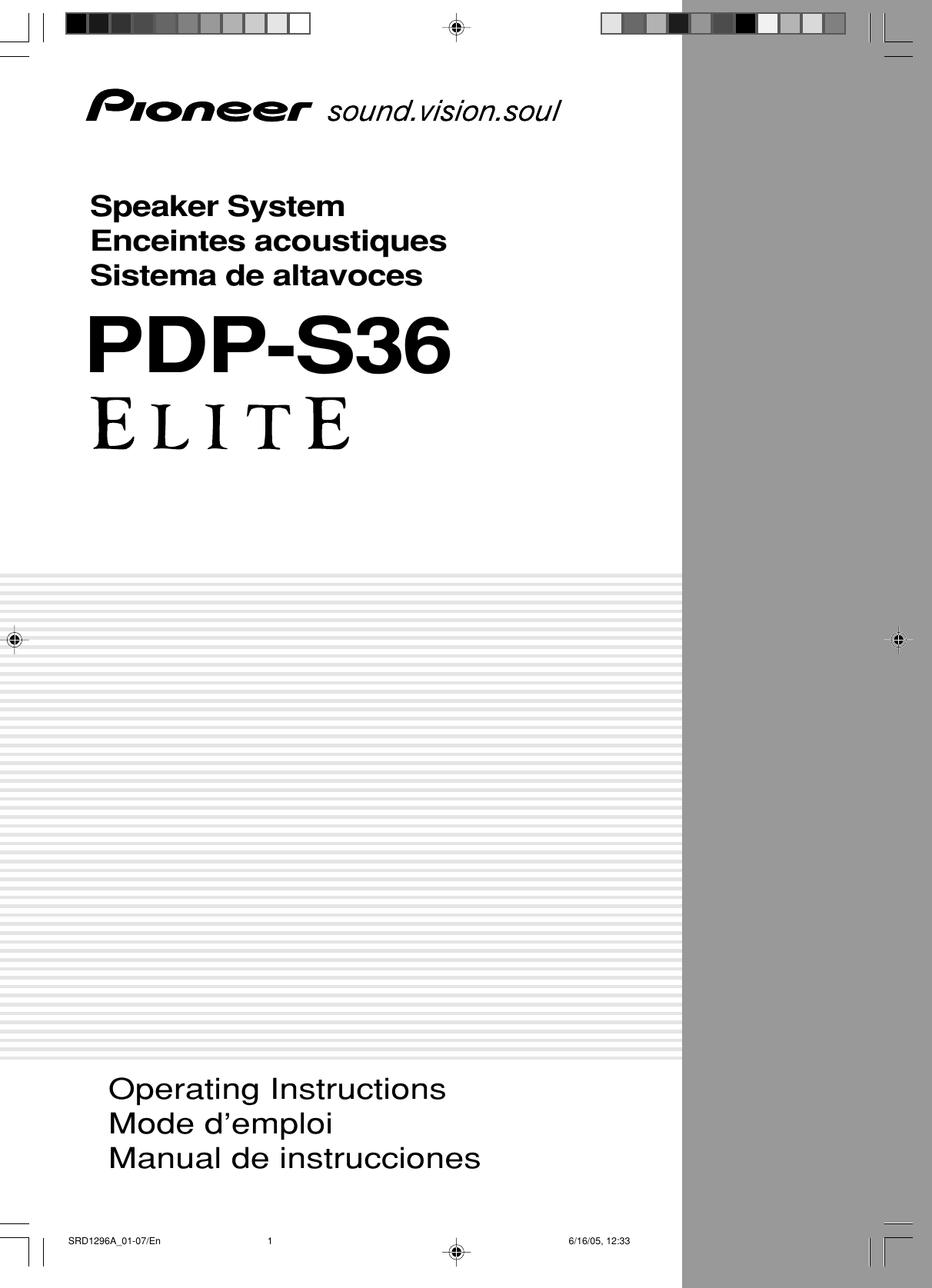 Pioneer Pdp S36 Users Manual SRD1296 A