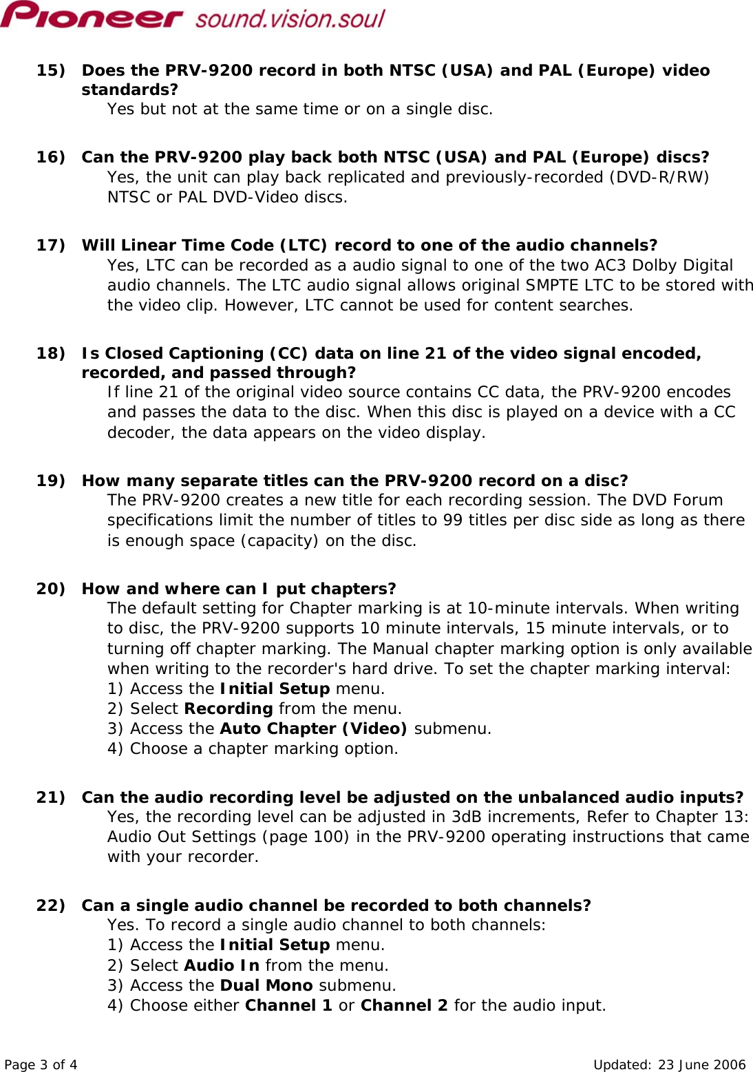 Page 3 of 4 - Pioneer Pioneer-Professional-Dvd-Recorder-Prv-9200-Users-Manual- R11 FAQ  Pioneer-professional-dvd-recorder-prv-9200-users-manual