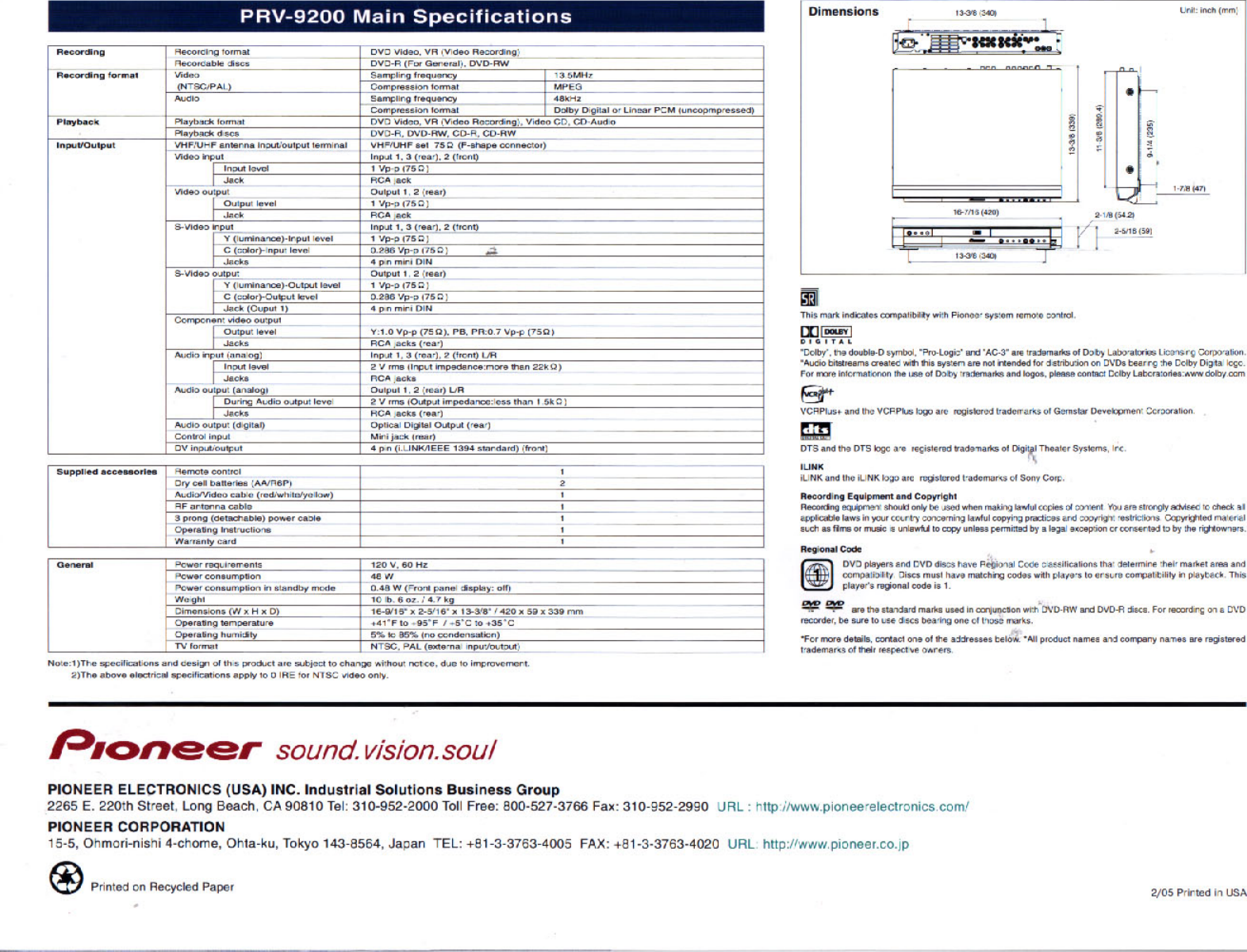 Page 8 of 8 - Pioneer Pioneer-Prv-9200-Users-Manual-  Pioneer-prv-9200-users-manual