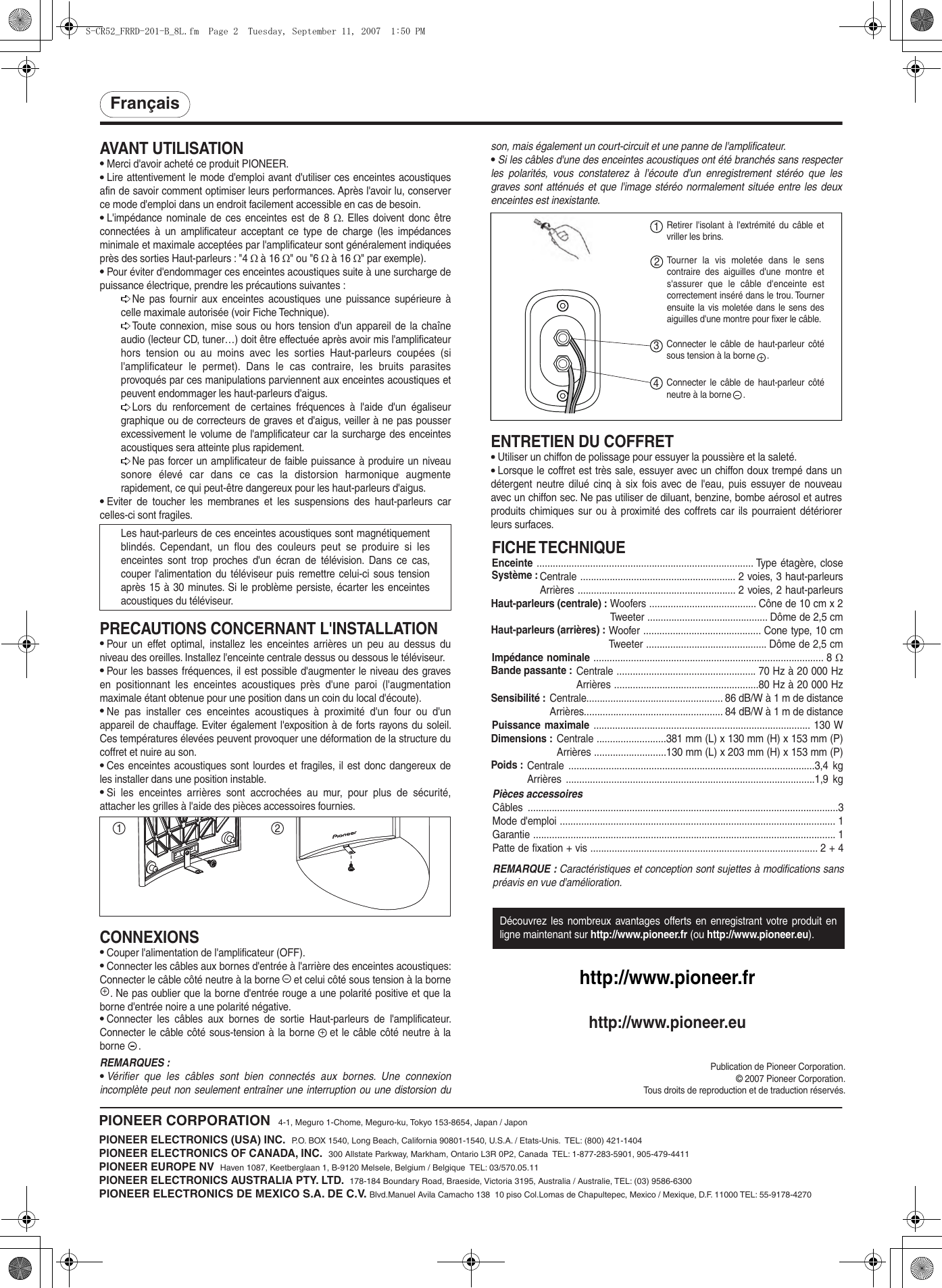 Page 2 of 8 - Pioneer Pioneer-S-Cr52-Ql-Users-Manual- FRRD-201-B  Pioneer-s-cr52-ql-users-manual