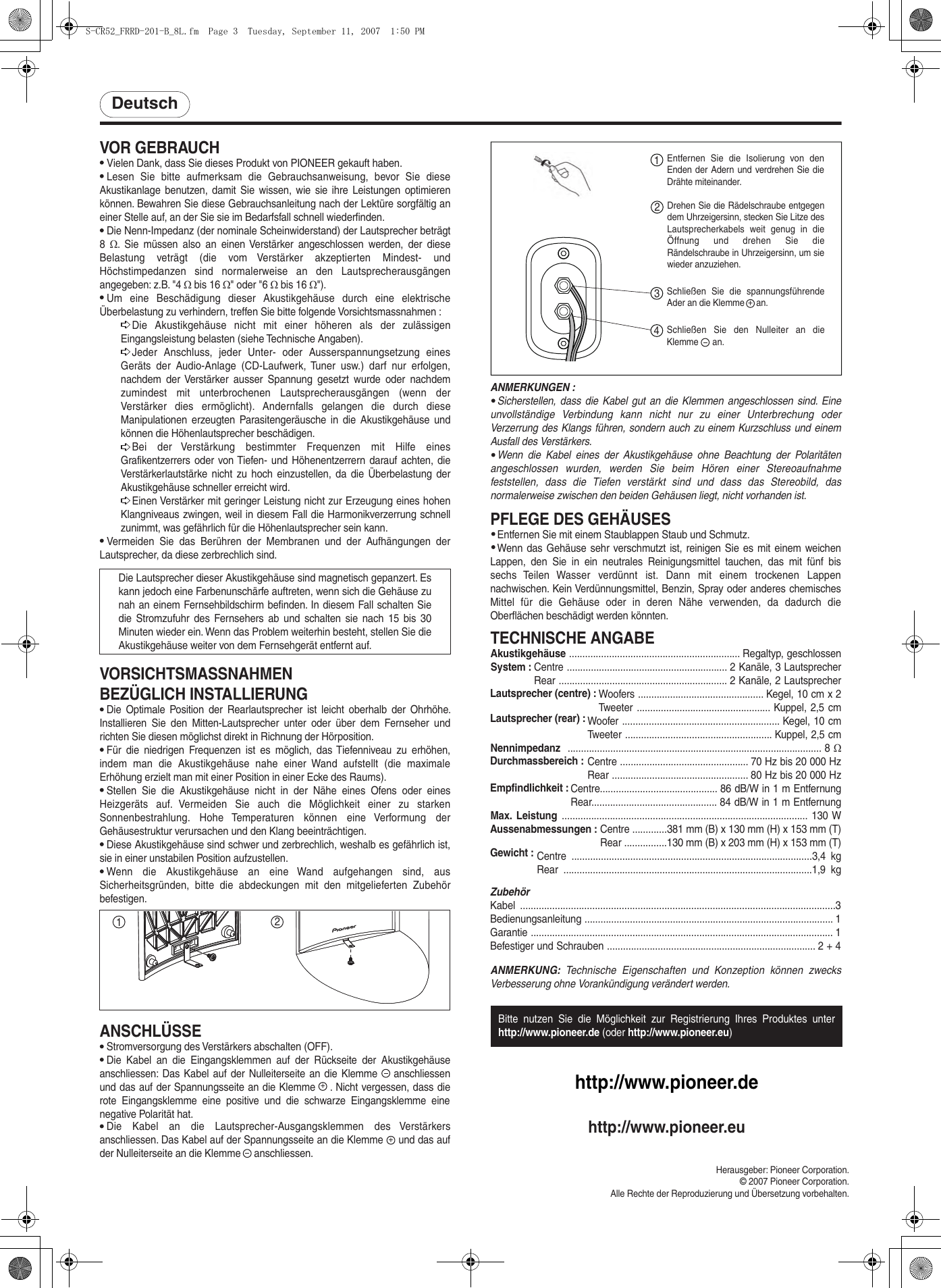 Page 3 of 8 - Pioneer Pioneer-S-Cr52-Ql-Users-Manual- FRRD-201-B  Pioneer-s-cr52-ql-users-manual