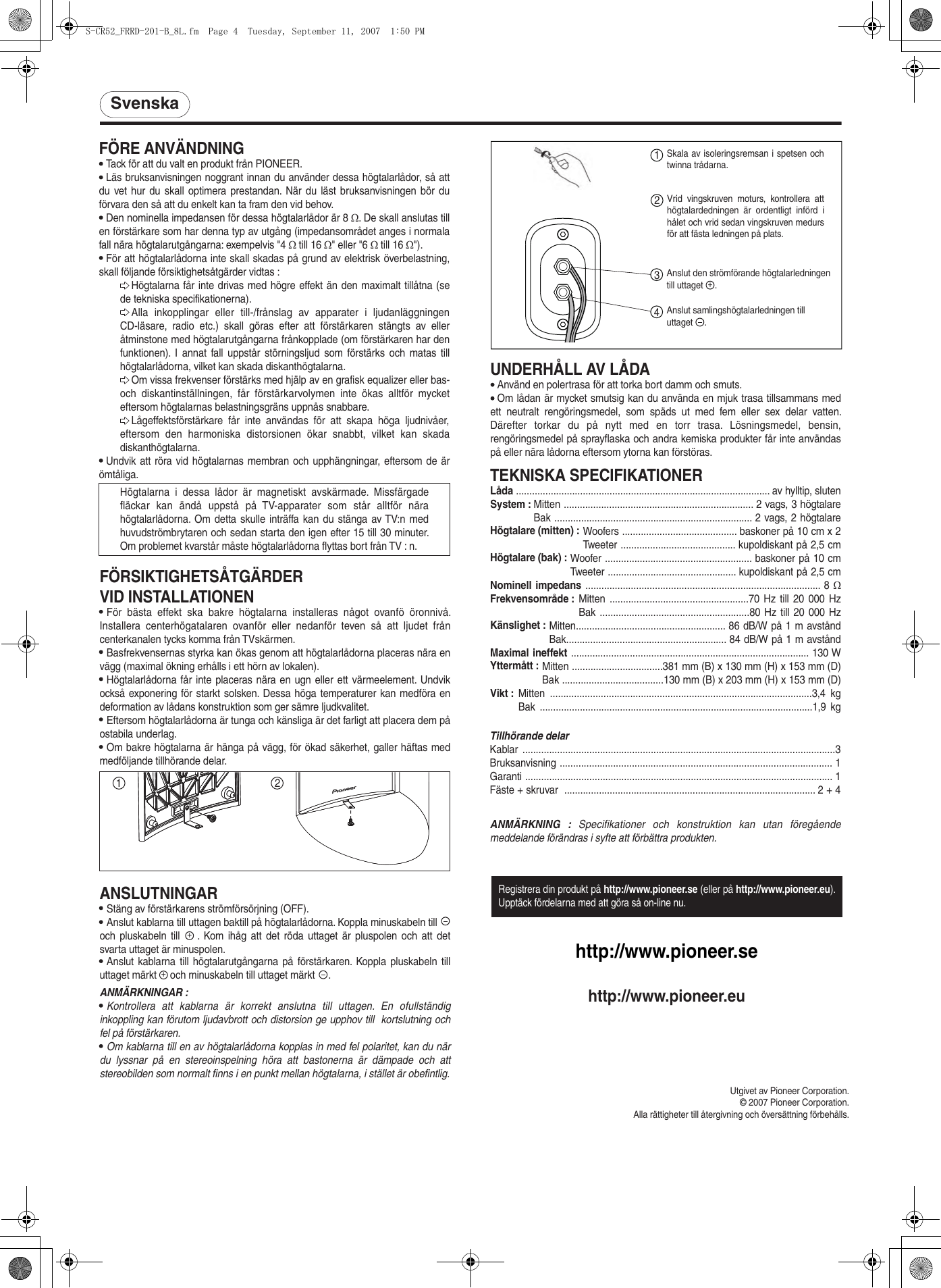 Page 4 of 8 - Pioneer Pioneer-S-Cr52-Ql-Users-Manual- FRRD-201-B  Pioneer-s-cr52-ql-users-manual