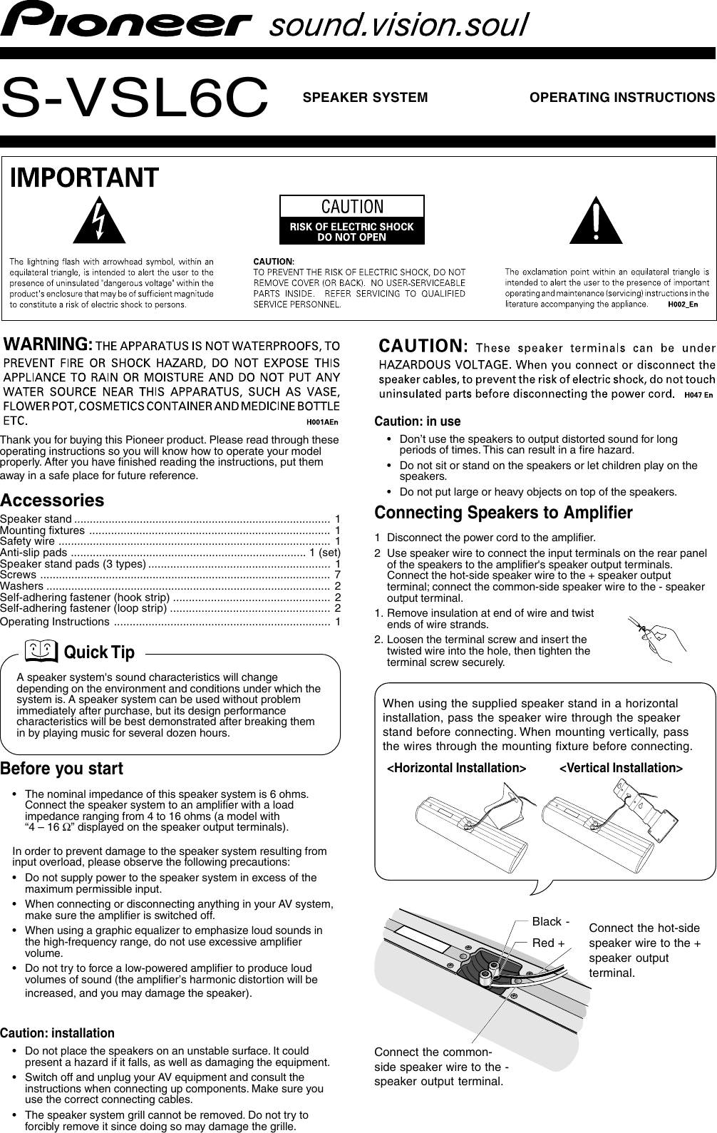 Page 1 of 4 - Pioneer Pioneer-S-Vsl6C-Users-Manual- IM-SVSL6-new.p65  Pioneer-s-vsl6c-users-manual