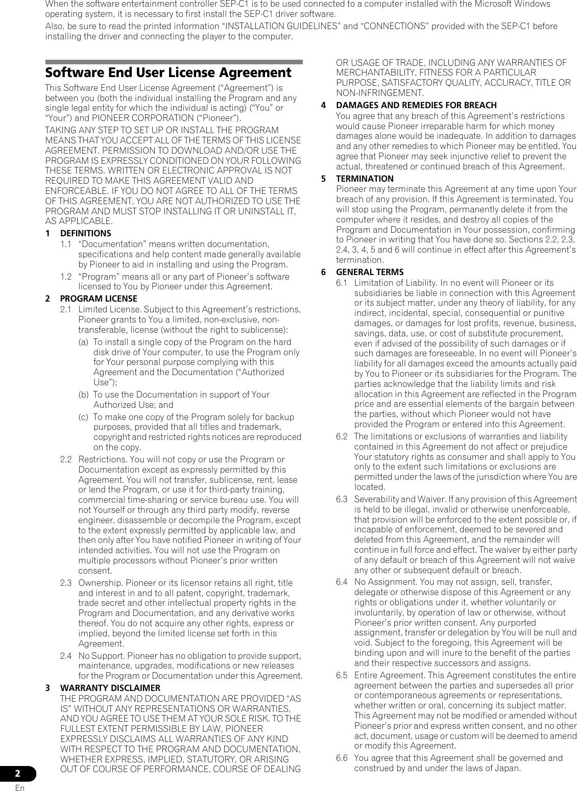 Page 2 of 5 - Pioneer Pioneer-Sep-C1-Quick-Start-Guide SEPC1DriverInstEN
