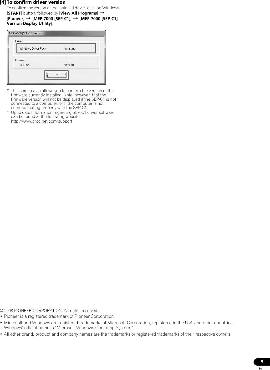 Page 5 of 5 - Pioneer Pioneer-Sep-C1-Quick-Start-Guide SEPC1DriverInstEN