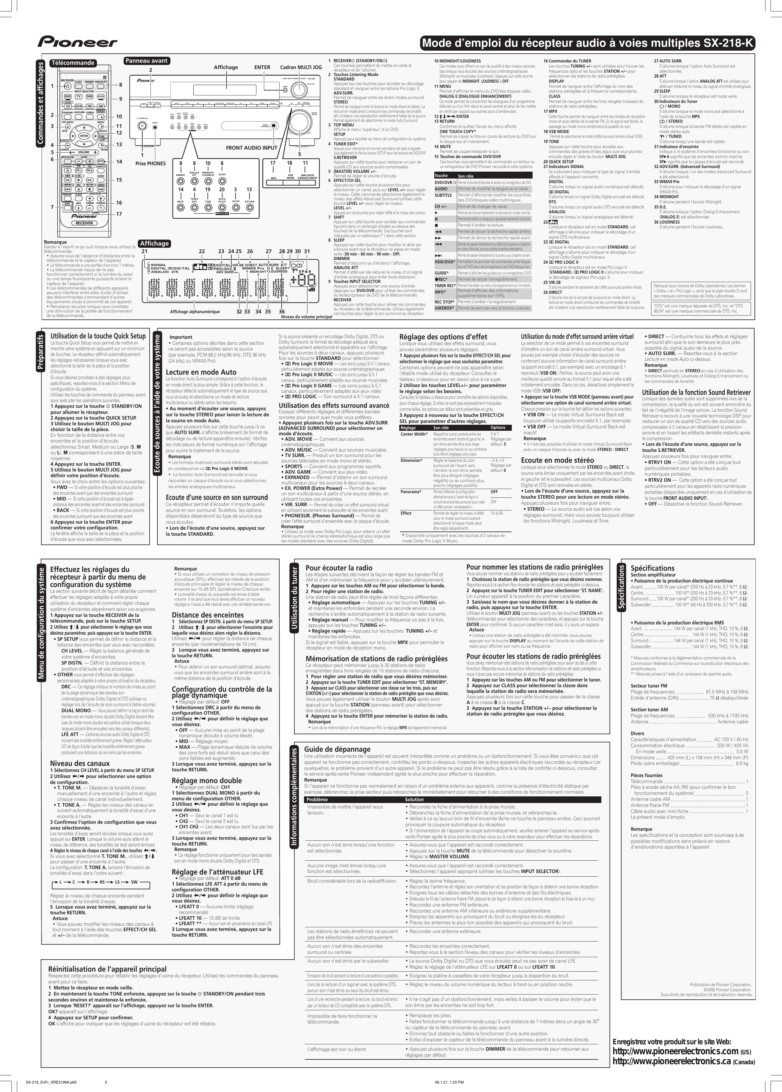 Page 2 of 2 - Pioneer Pioneer-Sx-218-K-Users-Manual- XRE3196-A  Pioneer-sx-218-k-users-manual
