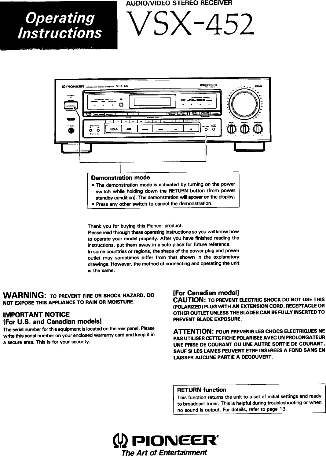 Pioneer Vsx 452 Users Manual