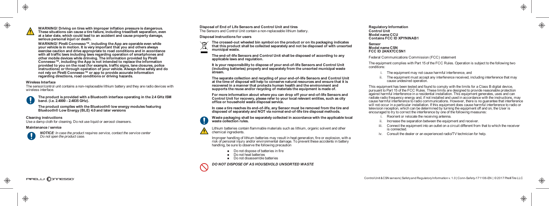 Pirelli Tire CCSN1 Tire pressure measurement device User Manual My