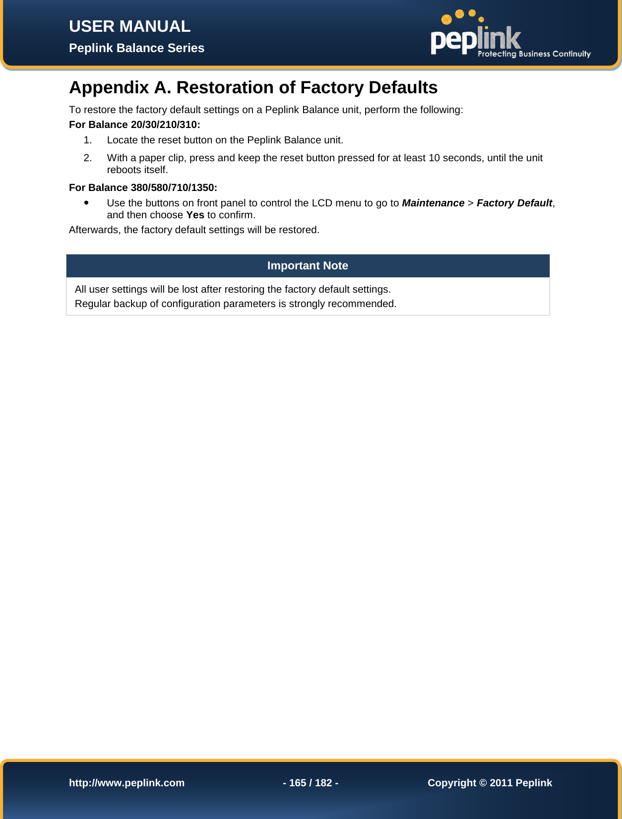 Page 165 of Pismolabs Technology P1630 Peplink Balance (Network Router) User Manual Peplink Balance