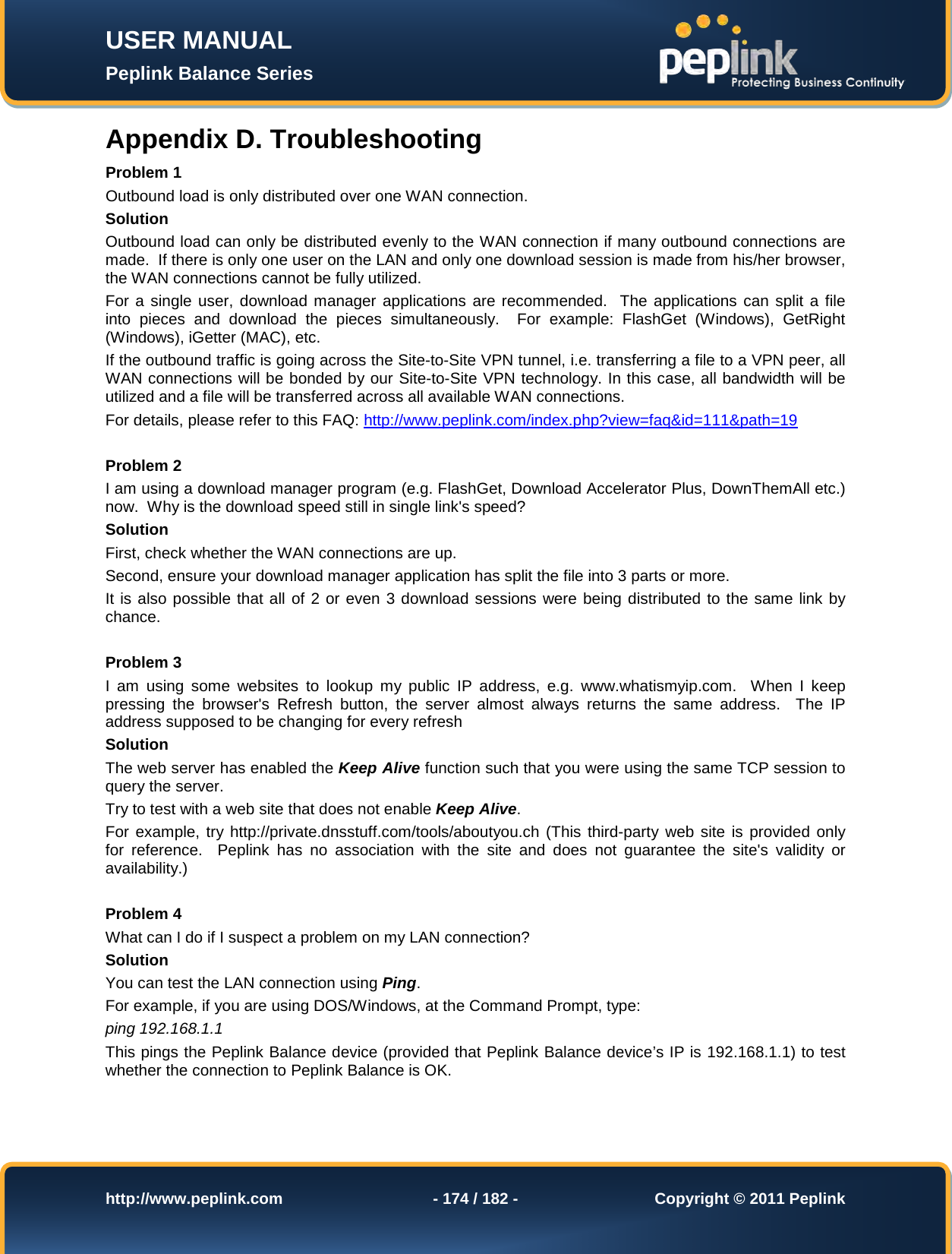 Page 174 of Pismolabs Technology P1630 Peplink Balance (Network Router) User Manual Peplink Balance