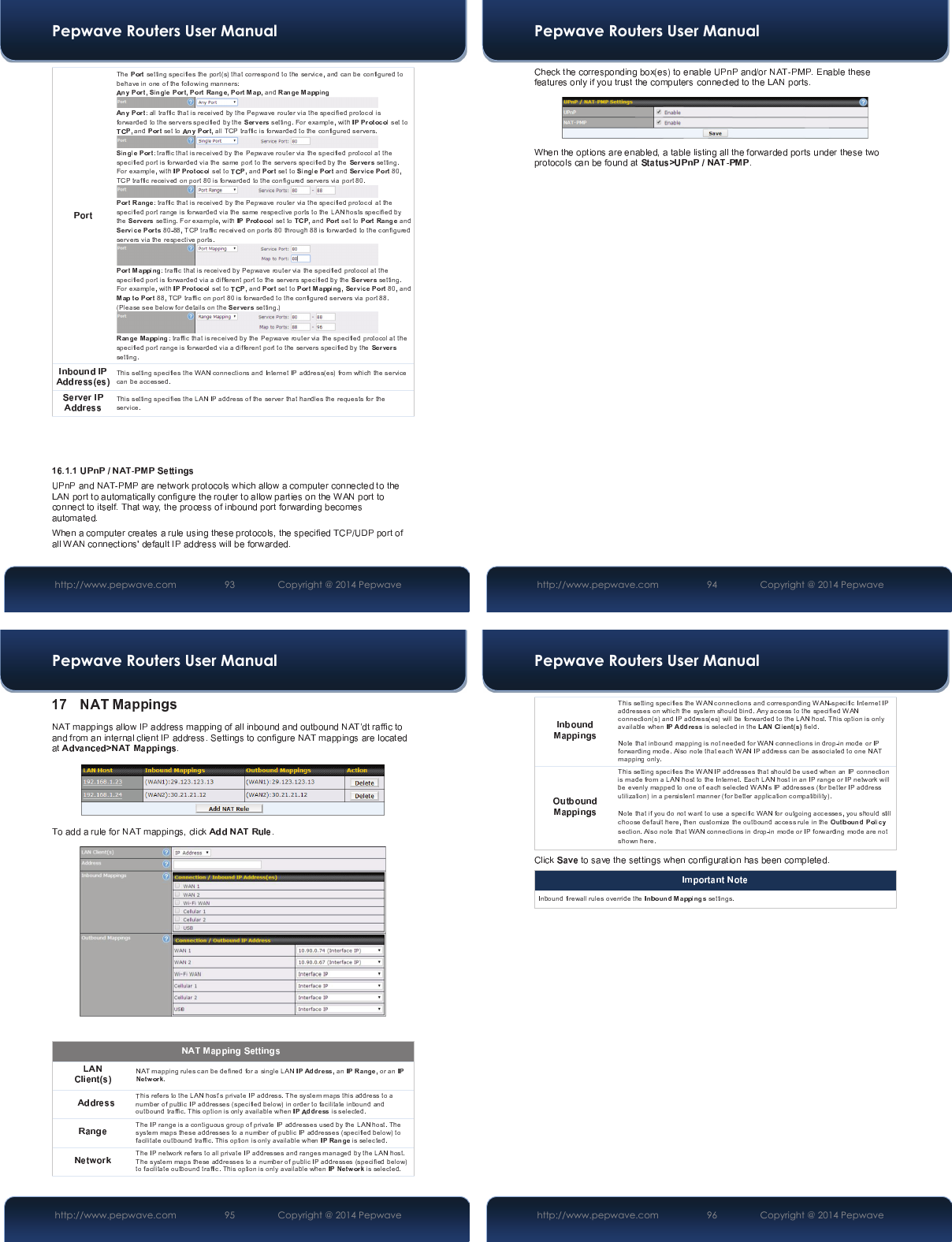 Pepwave Routers User Manual http://www.pepwave.com 93   Copyright @ 2014 Pepwave Pepwave Routers User Manual http://www.pepwave.com 94   Copyright @ 2014 Pepwave Pepwave Routers User Manual http://www.pepwave.com 95   Copyright @ 2014 Pepwave Pepwave Routers User Manual http://www.pepwave.com 96   Copyright @ 2014 Pepwave 