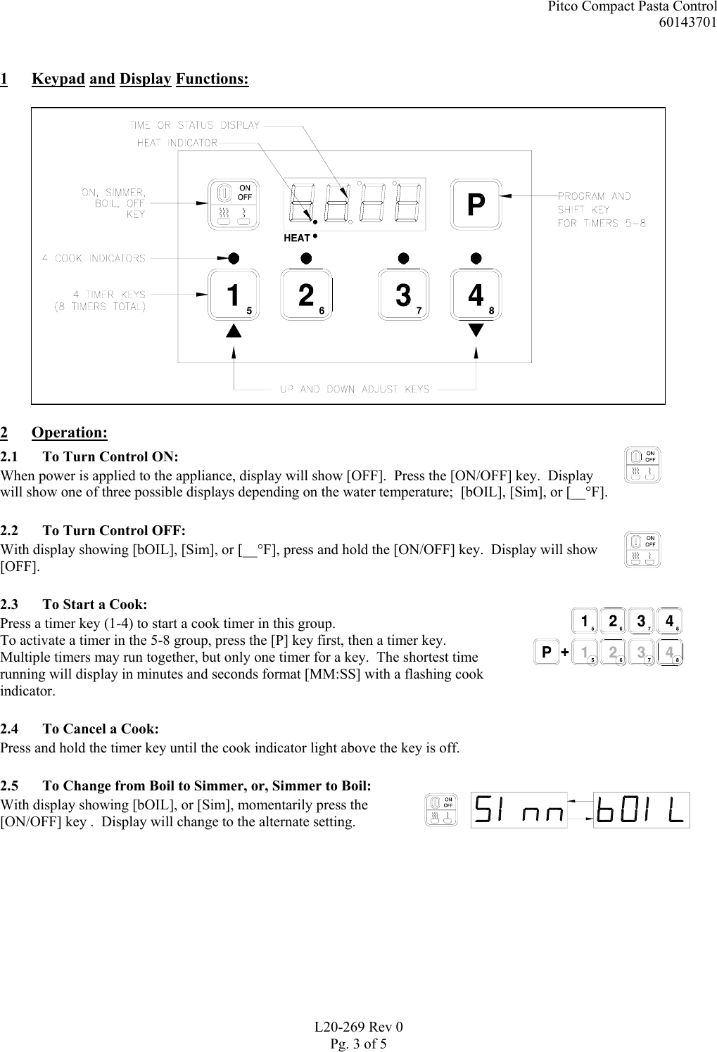 Page 3 of 5 - Pitco-Frialator Pitco-Frialator-Compact-Pasta-Control-Users-Manual L20269