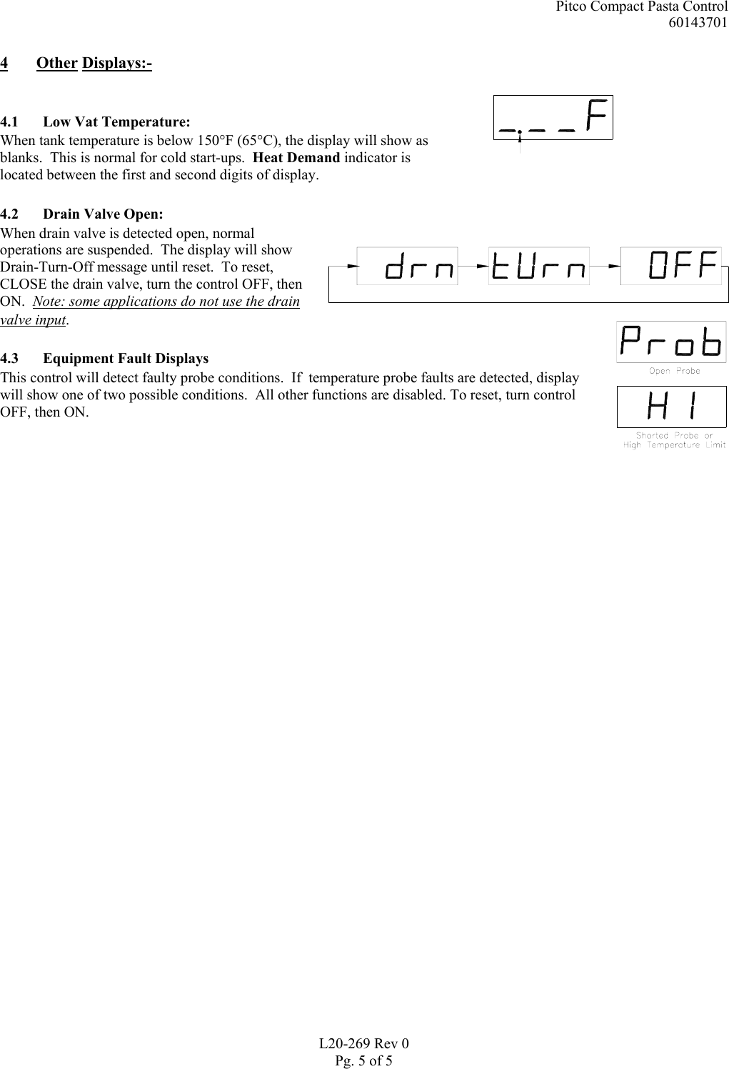 Page 5 of 5 - Pitco-Frialator Pitco-Frialator-Compact-Pasta-Control-Users-Manual L20269