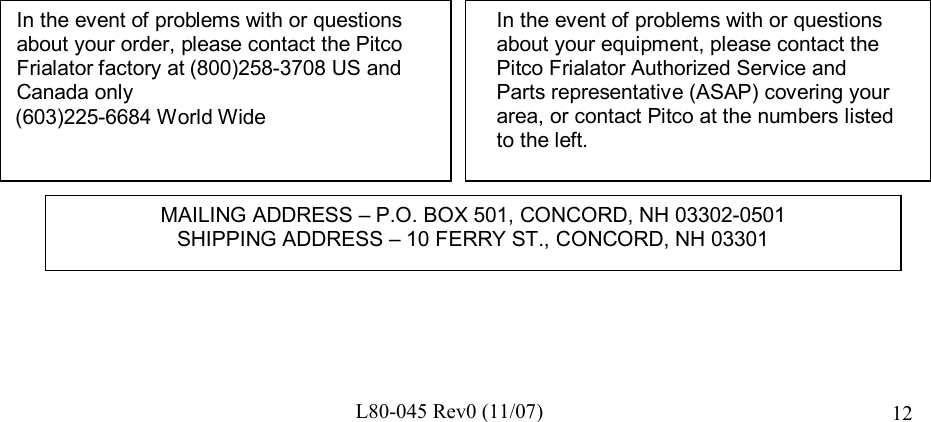 Page 12 of 12 - Pitco-Frialator Pitco-Frialator-Pe14D-Users-Manual L80-045 Manual Fill Rev 0