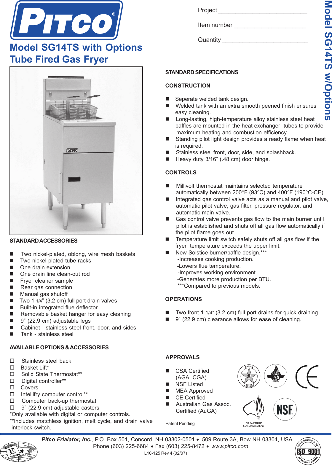 Page 1 of 2 - Pitco-Frialator Pitco-Frialator-Sg14Ts-Users-Manual- SG14TSwOptions L10-125 Rev 3.pd  Pitco-frialator-sg14ts-users-manual