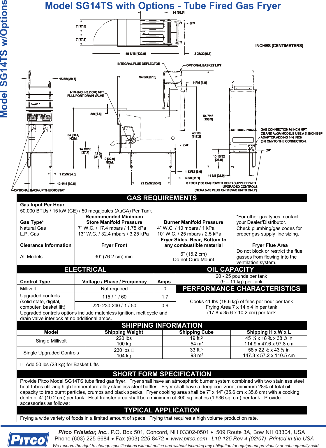 Page 2 of 2 - Pitco-Frialator Pitco-Frialator-Sg14Ts-Users-Manual- SG14TSwOptions L10-125 Rev 3.pd  Pitco-frialator-sg14ts-users-manual