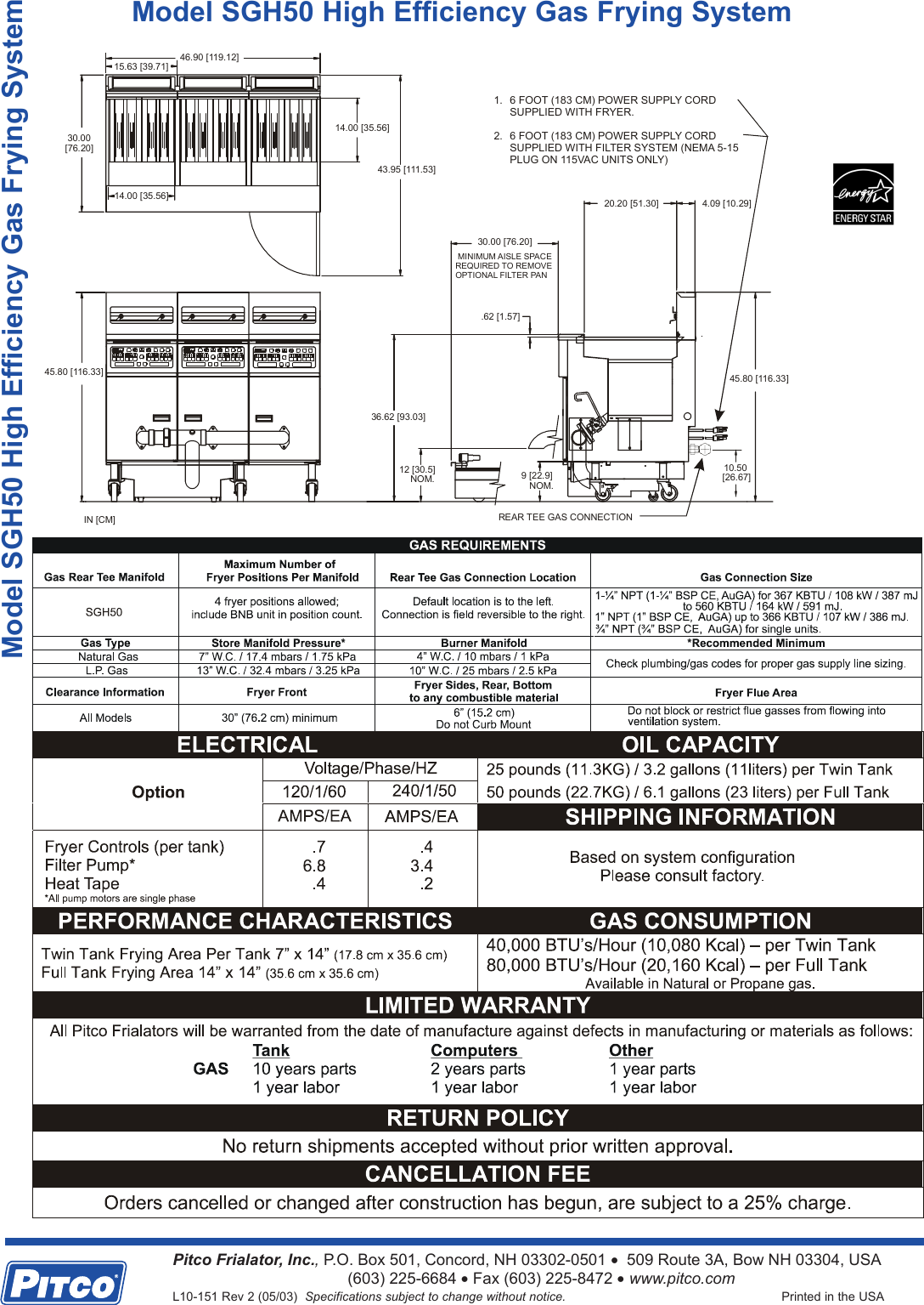 Pitco Frialator Sgh50 Users Manual L10 151 Rev 2