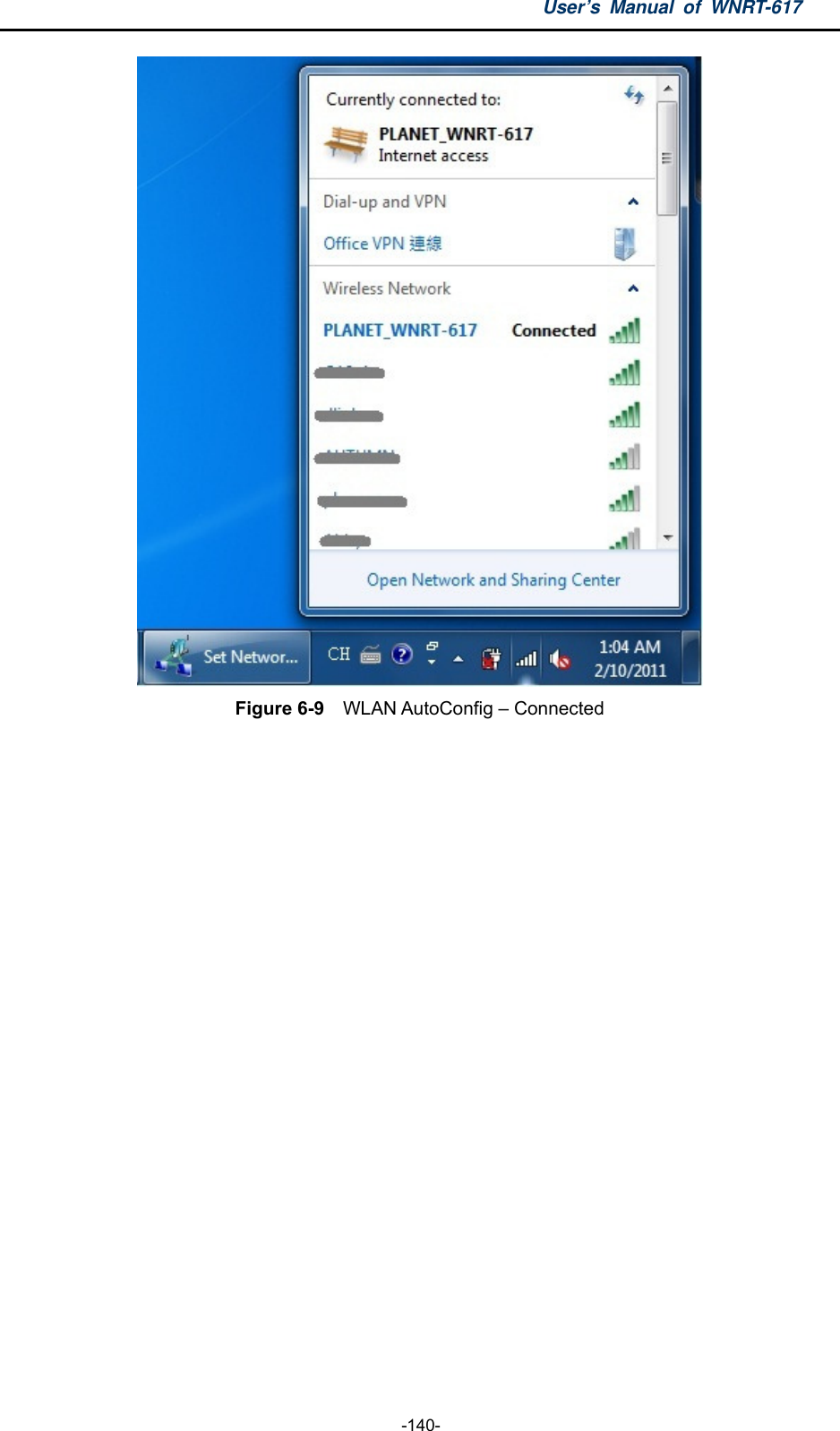 User’s Manual of WNRT-617  -140-  Figure 6-9  WLAN AutoConfig – Connected  