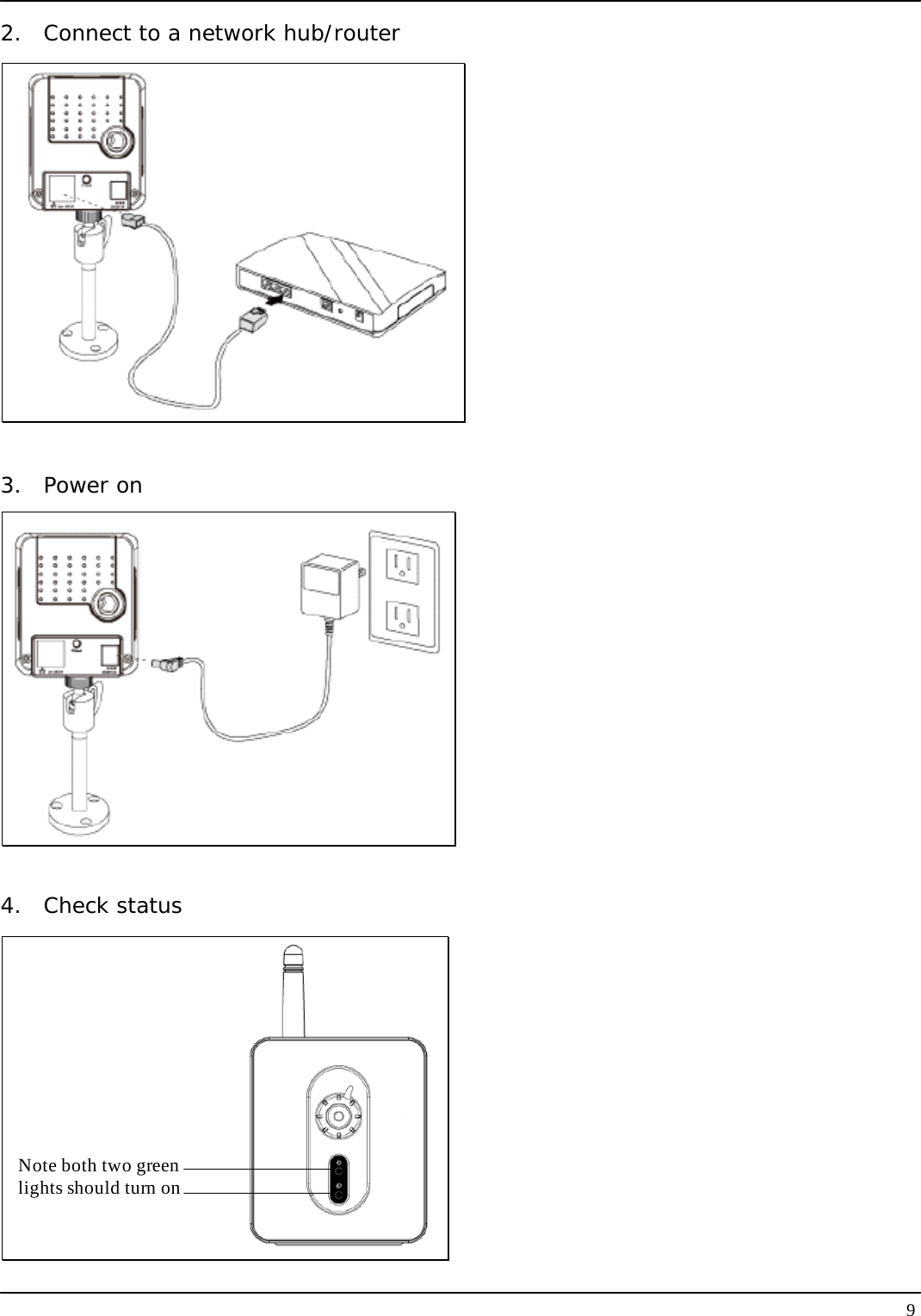   92.  Connect to a network hub/router   3. Power on   4. Check status Note both two green lights should turn on 