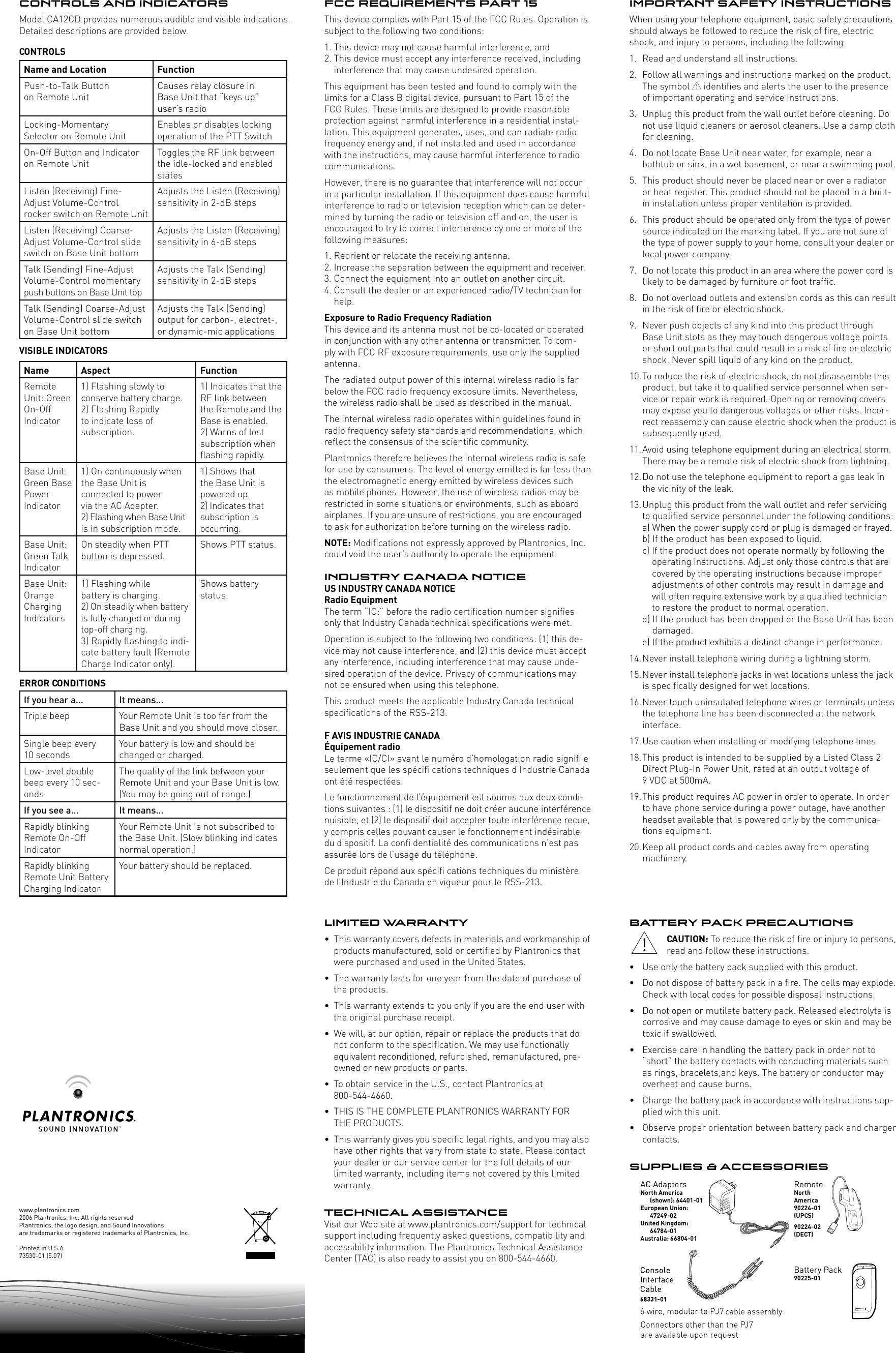 Page 2 of 2 - Plantronics Plantronics-Ca12Cd-Users-Manual- Plantronics-ca12cd-users-manual