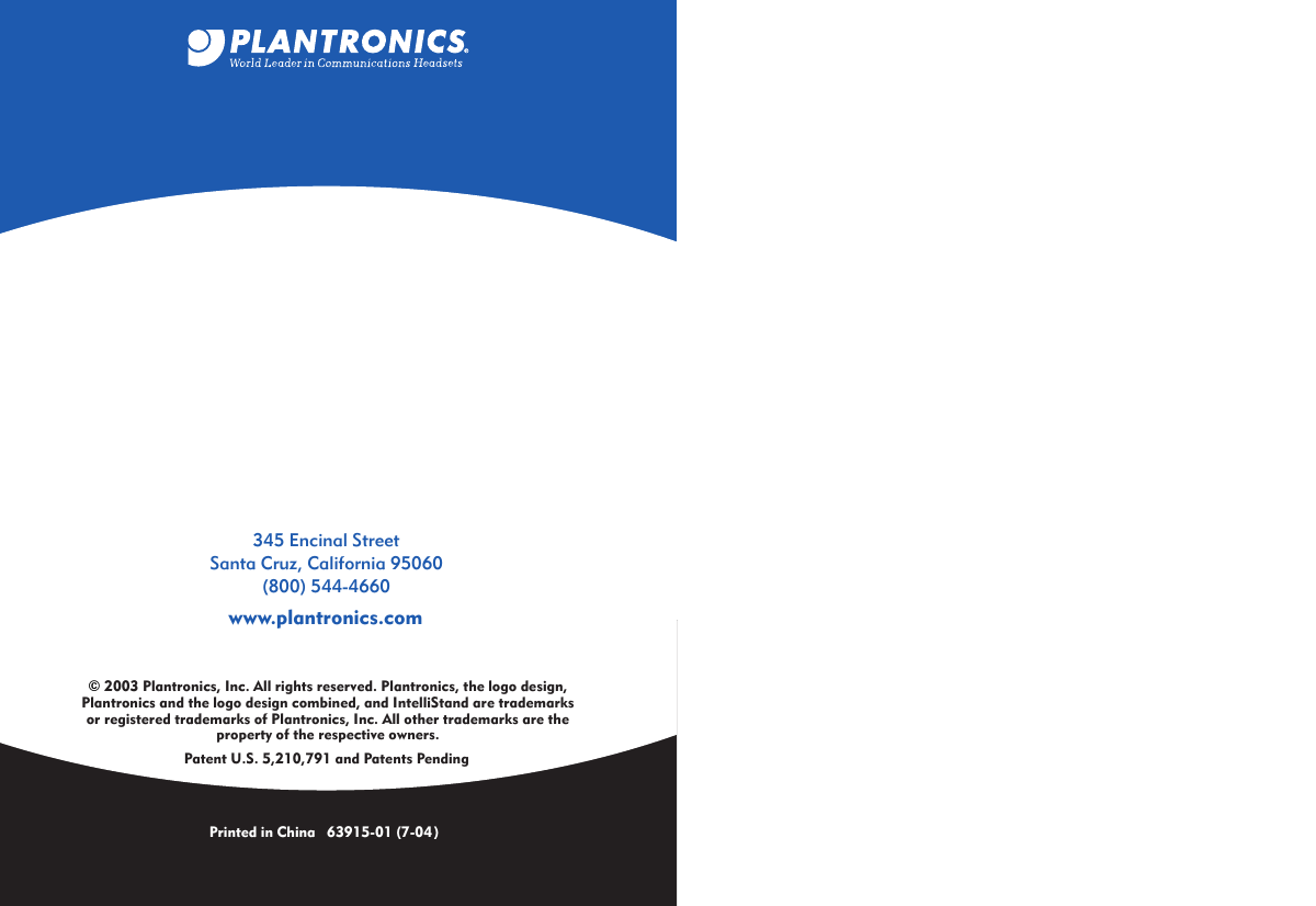 Page 9 of 9 - Plantronics Plantronics-Cs50-Owners-Manual CS50 PIB V8