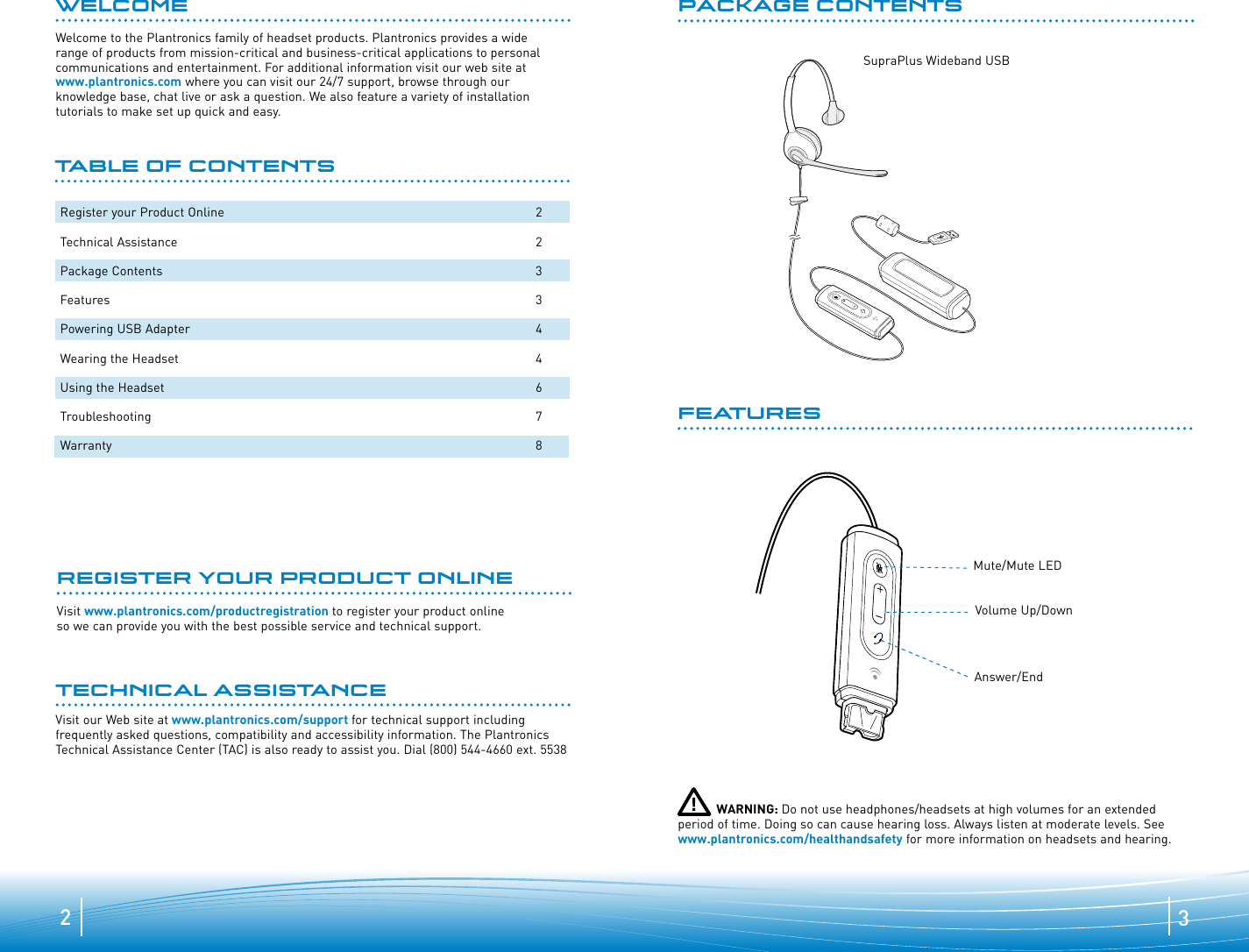 Page 2 of 5 - Plantronics SupraPlus Wideband USB UserGuide HW251N Supraplus-wideband-usb-ug