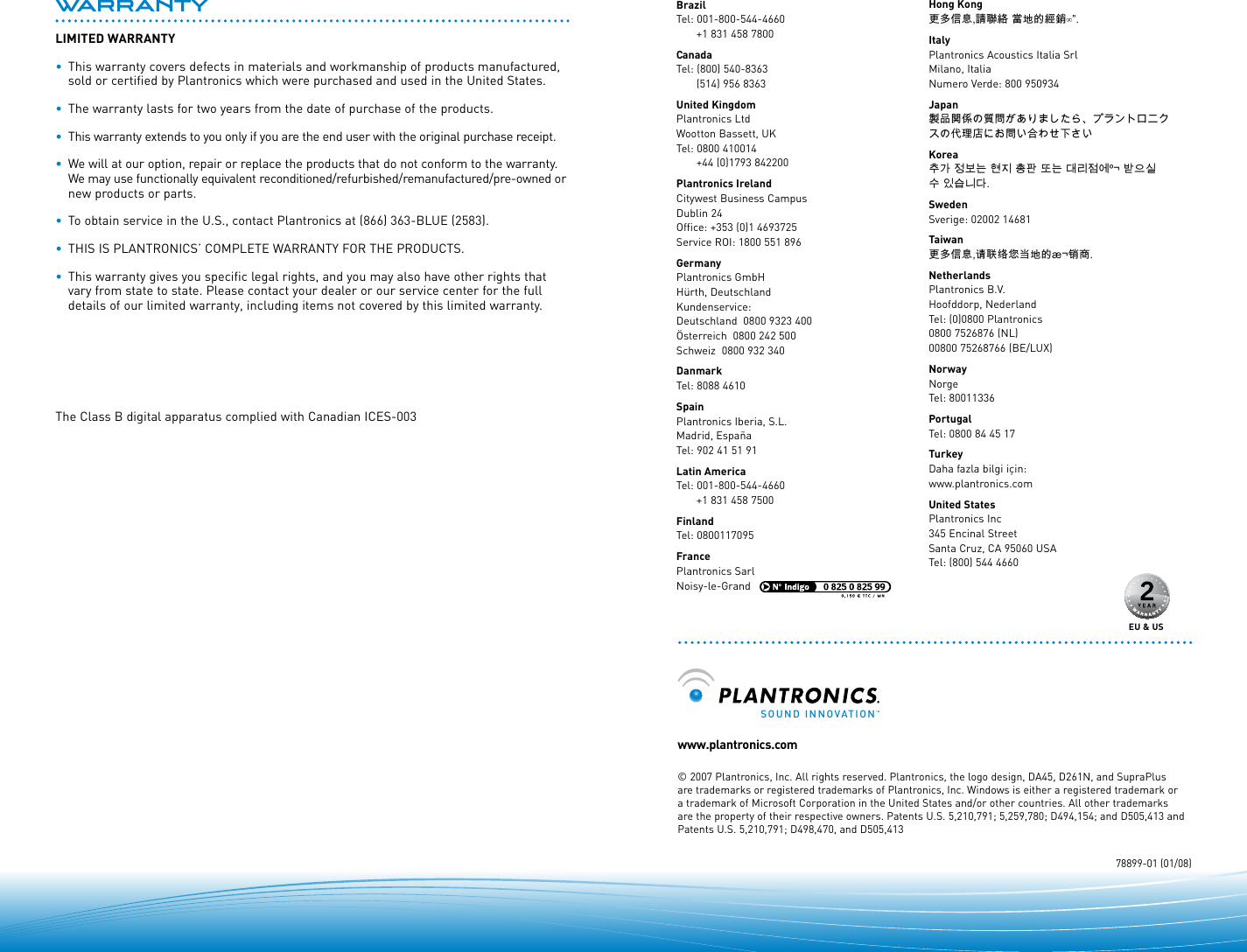 Page 5 of 5 - Plantronics SupraPlus Wideband USB UserGuide HW251N Supraplus-wideband-usb-ug