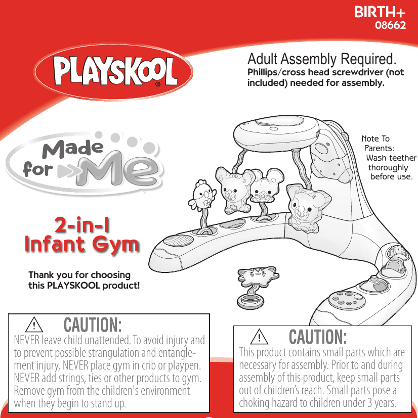 Page 1 of 12 - Playskool Playskool-2-In-1-Infant-Gym-08662-Users-Manual-  Playskool-2-in-1-infant-gym-08662-users-manual
