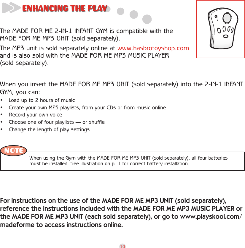 Page 11 of 12 - Playskool Playskool-2-In-1-Infant-Gym-08662-Users-Manual-  Playskool-2-in-1-infant-gym-08662-users-manual