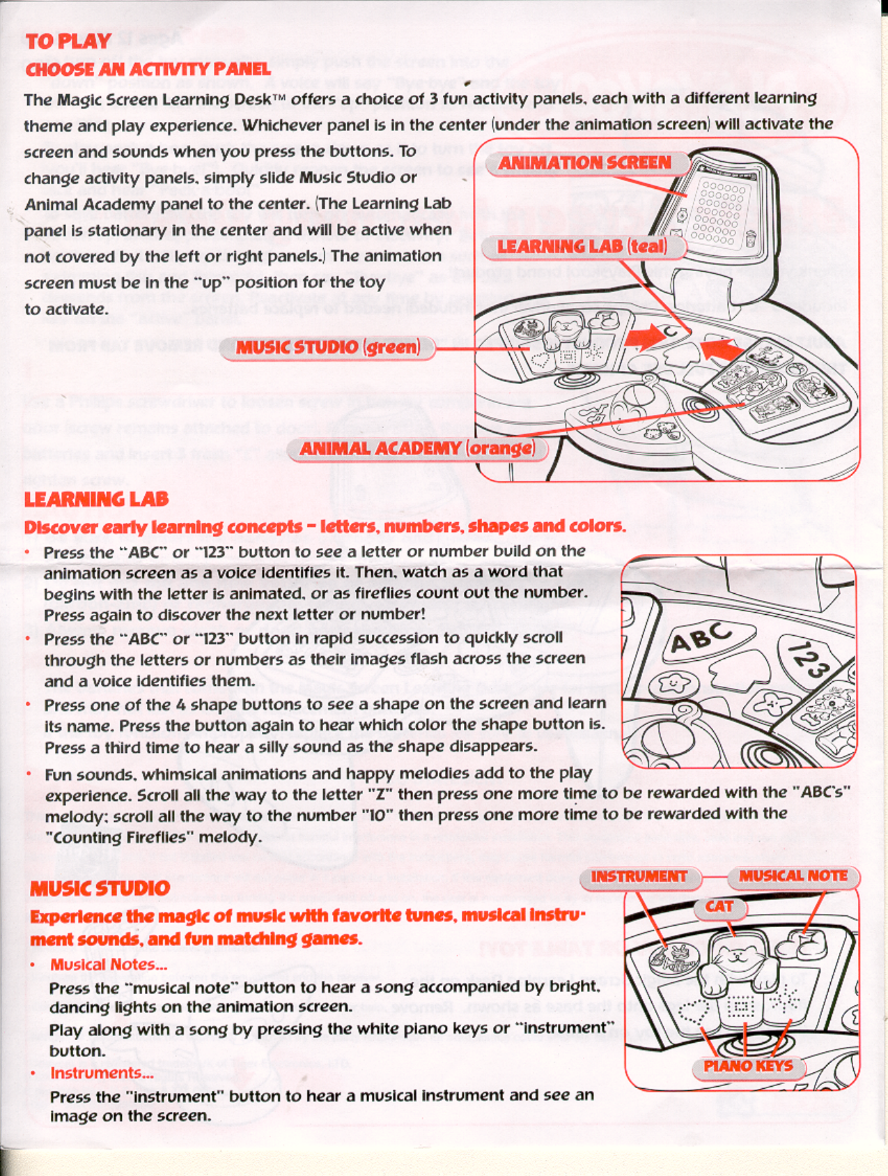 Page 2 of 4 - Playskool Playskool-Magic-Screen-Learning-Desk-6180-Users-Manual-  Playskool-magic-screen-learning-desk-6180-users-manual