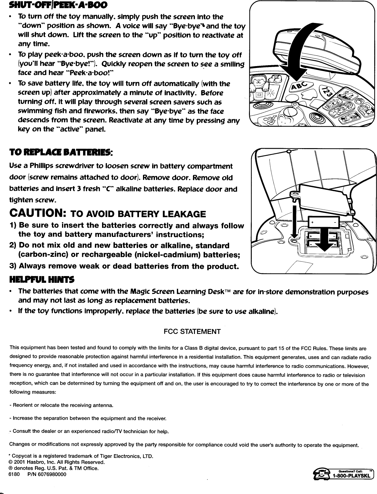 Page 4 of 4 - Playskool Playskool-Magic-Screen-Learning-Desk-6180-Users-Manual-  Playskool-magic-screen-learning-desk-6180-users-manual