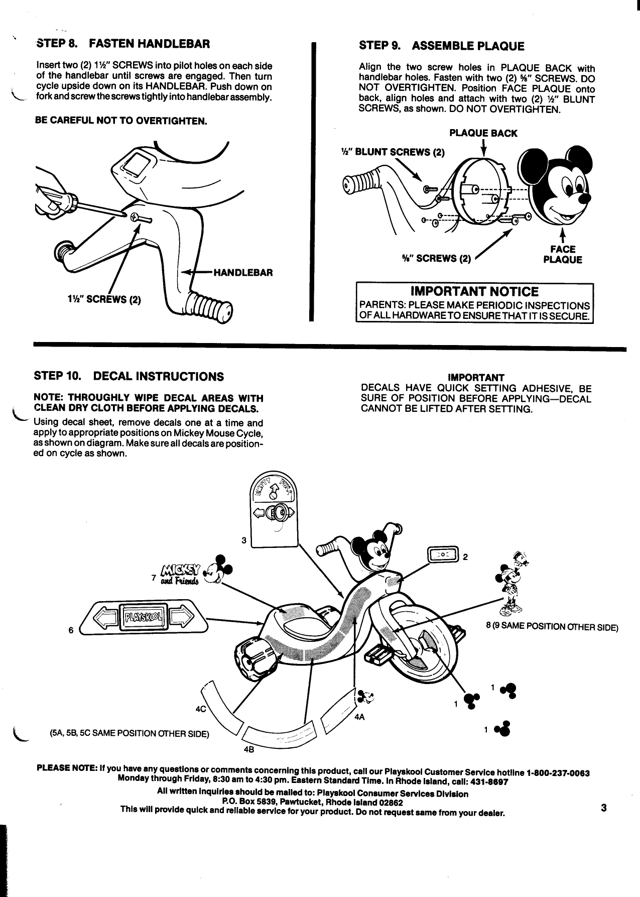 Page 3 of 4 - Playskool Playskool-Mickey-Mouse-Cycle-50502-Users-Manual-  Playskool-mickey-mouse-cycle-50502-users-manual