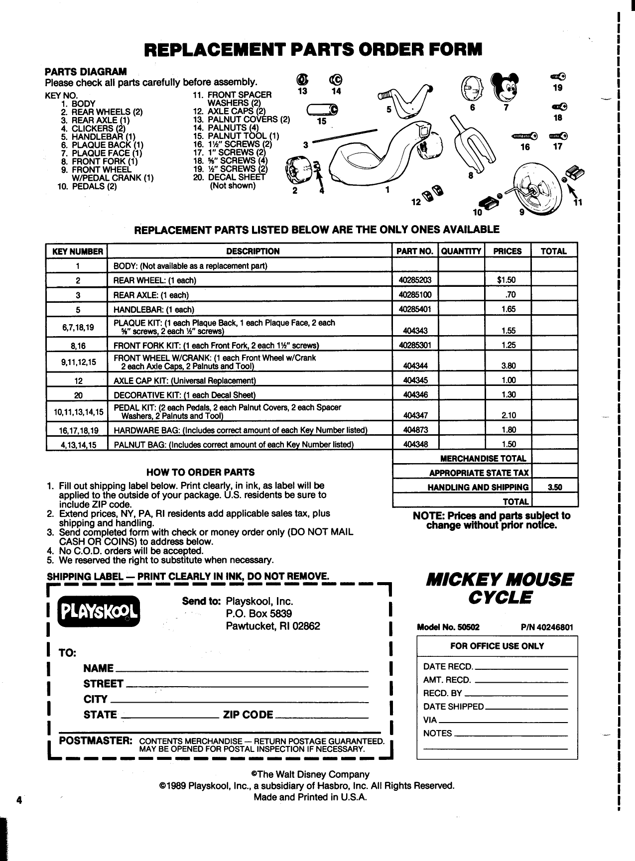 Page 4 of 4 - Playskool Playskool-Mickey-Mouse-Cycle-50502-Users-Manual-  Playskool-mickey-mouse-cycle-50502-users-manual