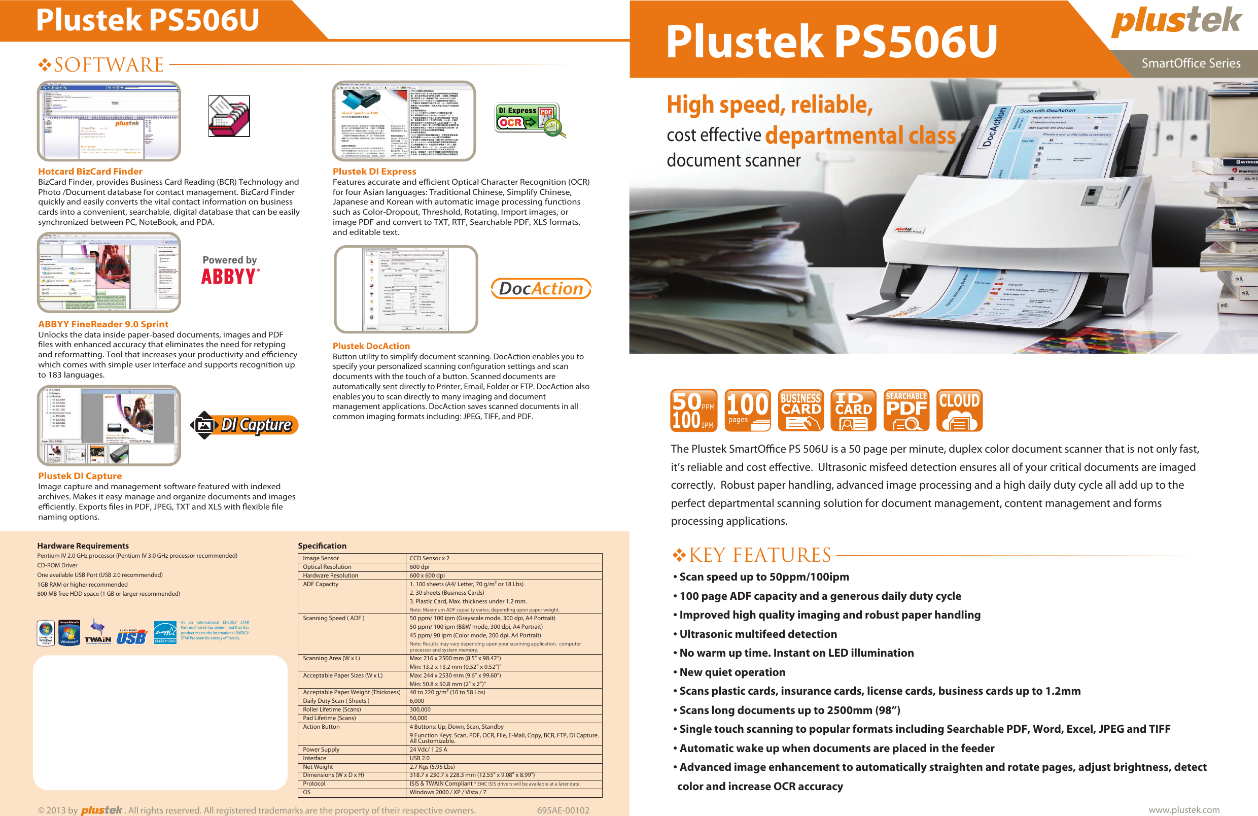 Page 1 of 2 - Plustek Plustek-Ps506U-Smartoffice-Series-Users-Manual- 695AE-00102-front  Plustek-ps506u-smartoffice-series-users-manual