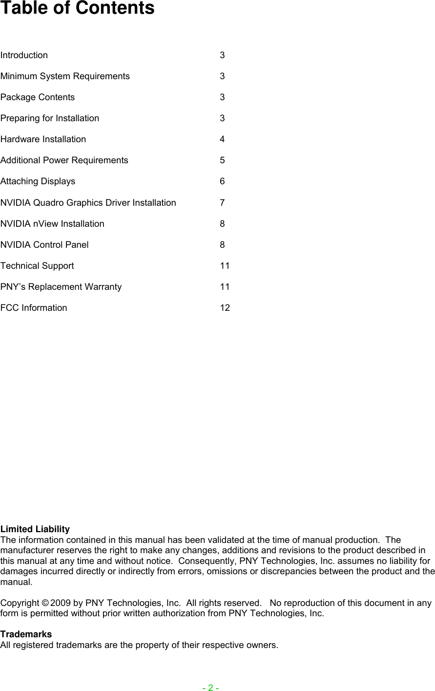 Page 2 of 12 - Pny Pny-Nvidia-Quadro-Fx-1700-Users-Manual-  Pny-nvidia-quadro-fx-1700-users-manual