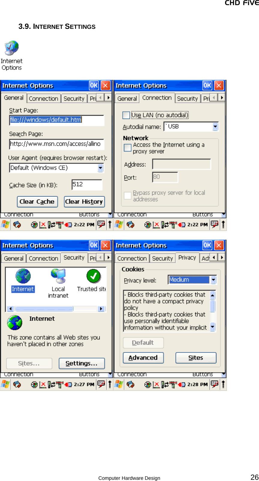 CHD FiVE 3.9. INTERNET SETTINGS           26 Computer Hardware Design