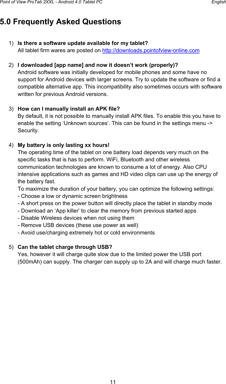 Page 11 of 12 - Point-Of-View Point-Of-View-Protab-2-Xxl-Android-4-0-Operating-Instructions-  Point-of-view-protab-2-xxl-android-4-0-operating-instructions