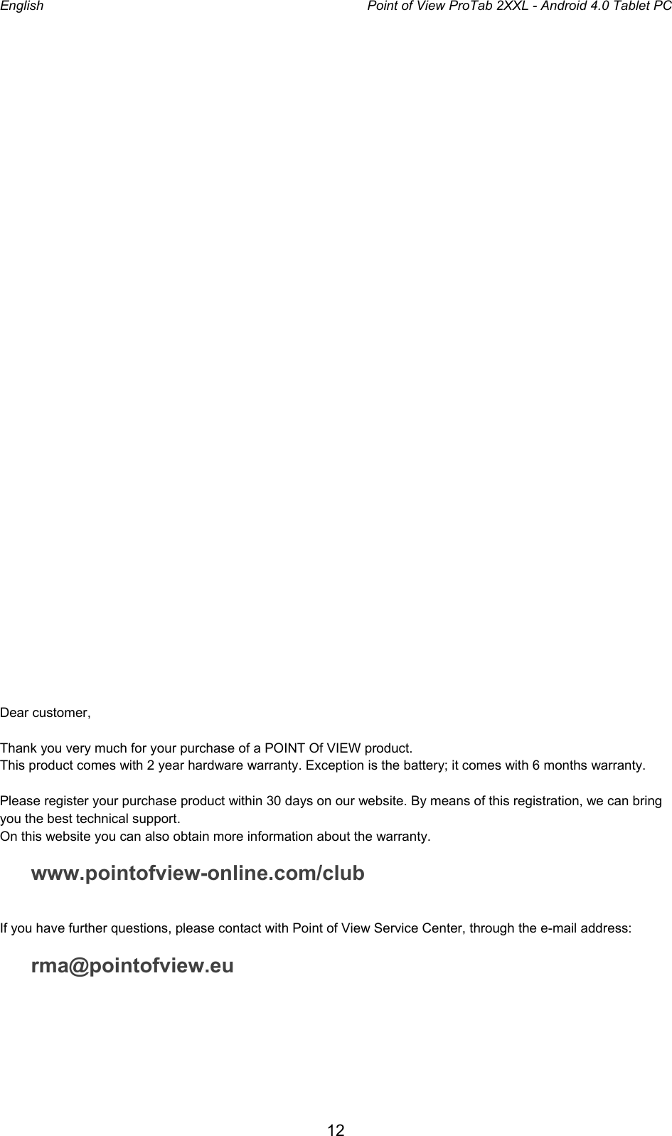 Page 12 of 12 - Point-Of-View Point-Of-View-Protab-2-Xxl-Android-4-0-Operating-Instructions-  Point-of-view-protab-2-xxl-android-4-0-operating-instructions