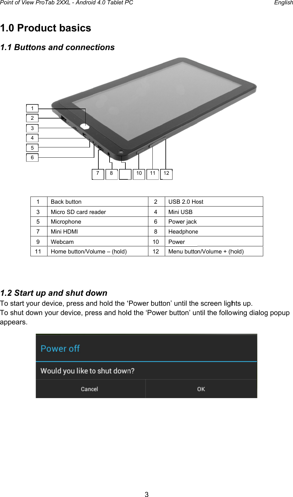 Page 3 of 12 - Point-Of-View Point-Of-View-Protab-2-Xxl-Android-4-0-Operating-Instructions-  Point-of-view-protab-2-xxl-android-4-0-operating-instructions