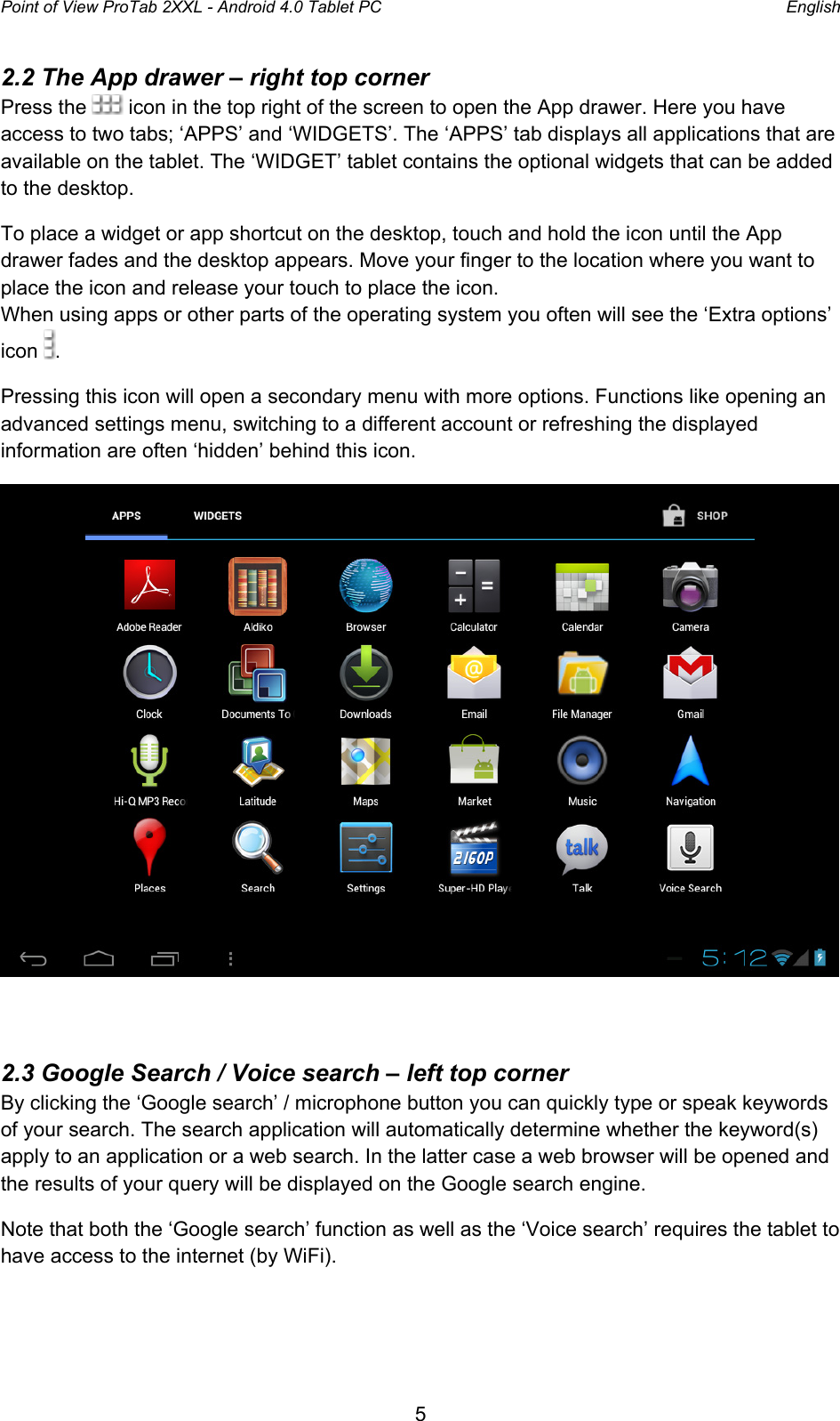 Point Of View Protab 2 Xxl Android 4 0 Operating Instructions