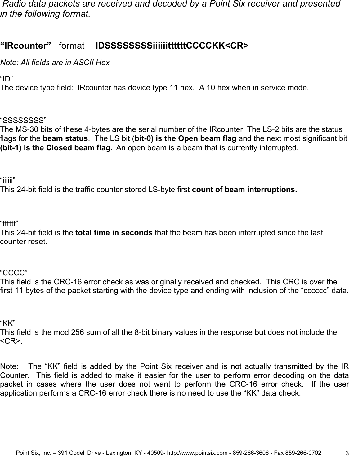 Point Six IRPC2 IR Counter Transmitter User Manual IRCounter user s Man